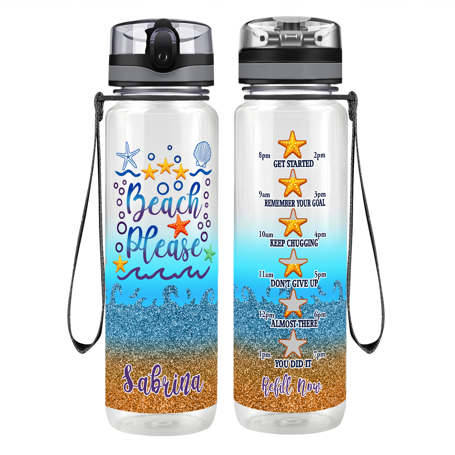 Personalized Beach Please Motivational Tracking Water Bottle