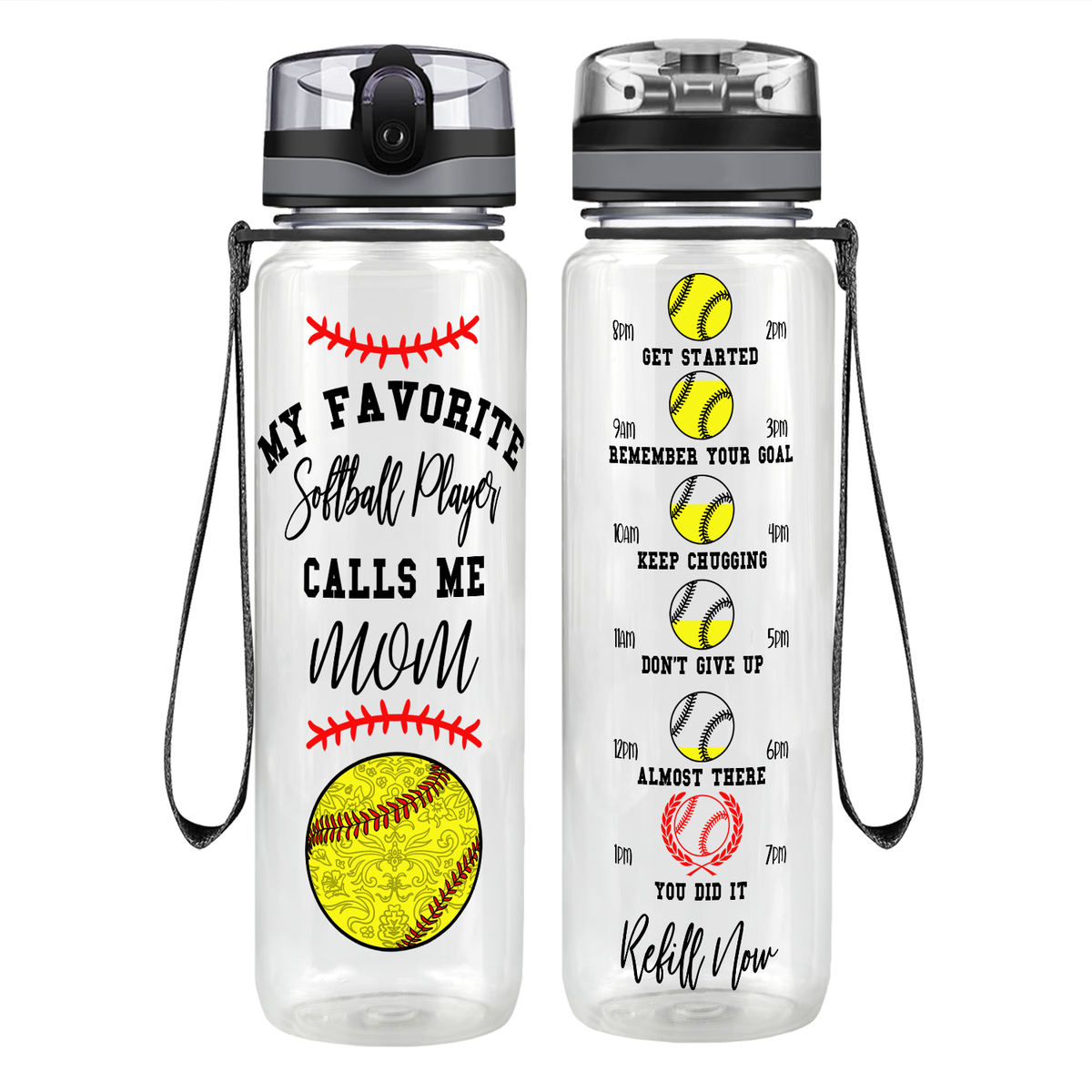 My Favorite Softball Player Calls Me Mom on 32 oz Motivational Tracking Water Bottle