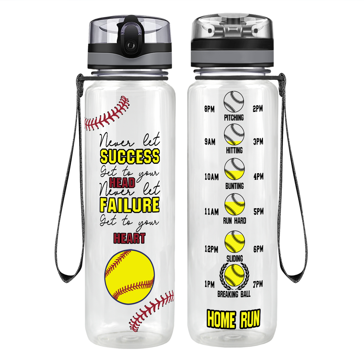 Never Let Success Get to Your Head on 32 oz Motivational Tracking Water Bottle