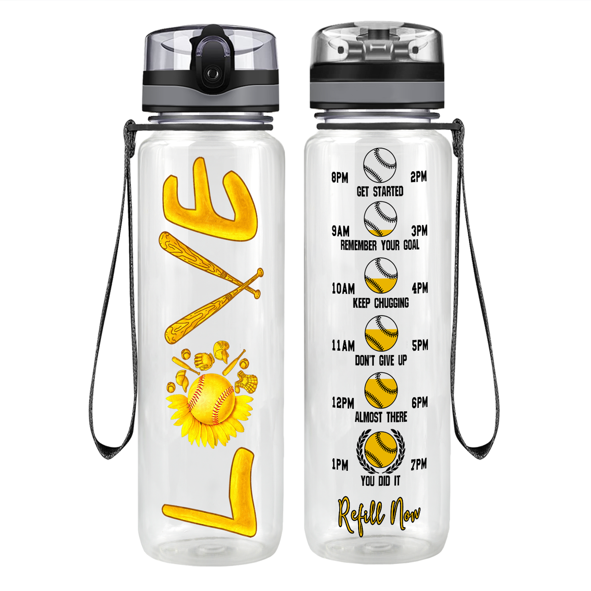 Softball Love on 32 oz Motivational Tracking Water Bottle