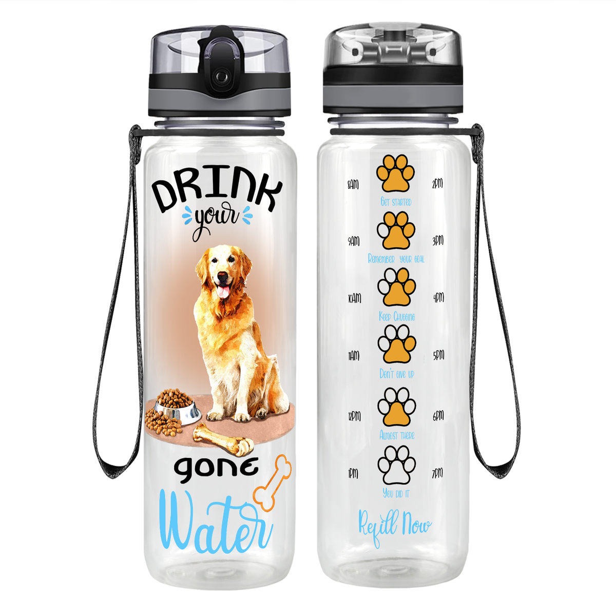 Golden Retriever Drink Your Water on 32 oz Motivational Tracking Water Bottle