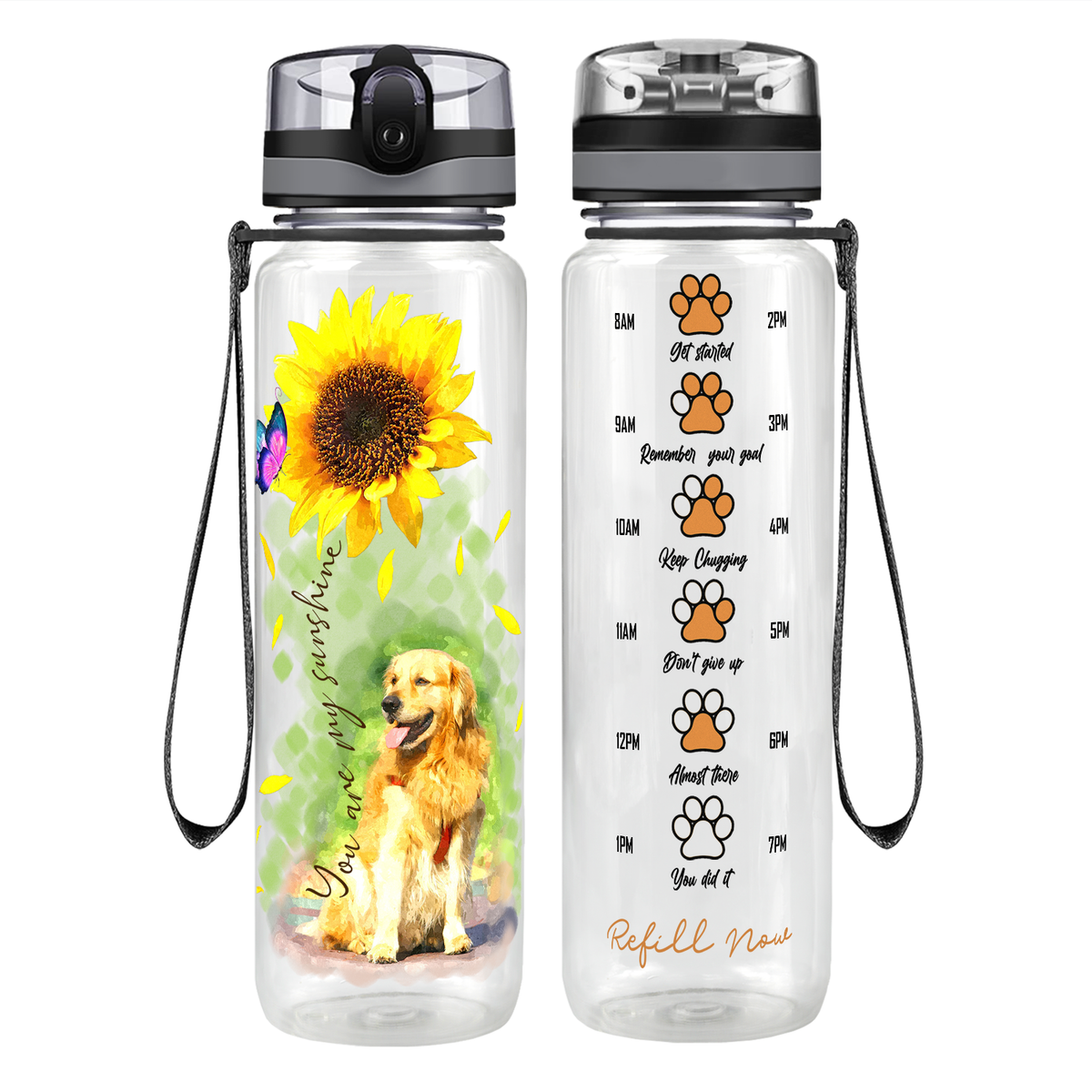You Are My Sunshine with Butterfly Golden Retriever on 32 oz Motivational Tracking Water Bottle