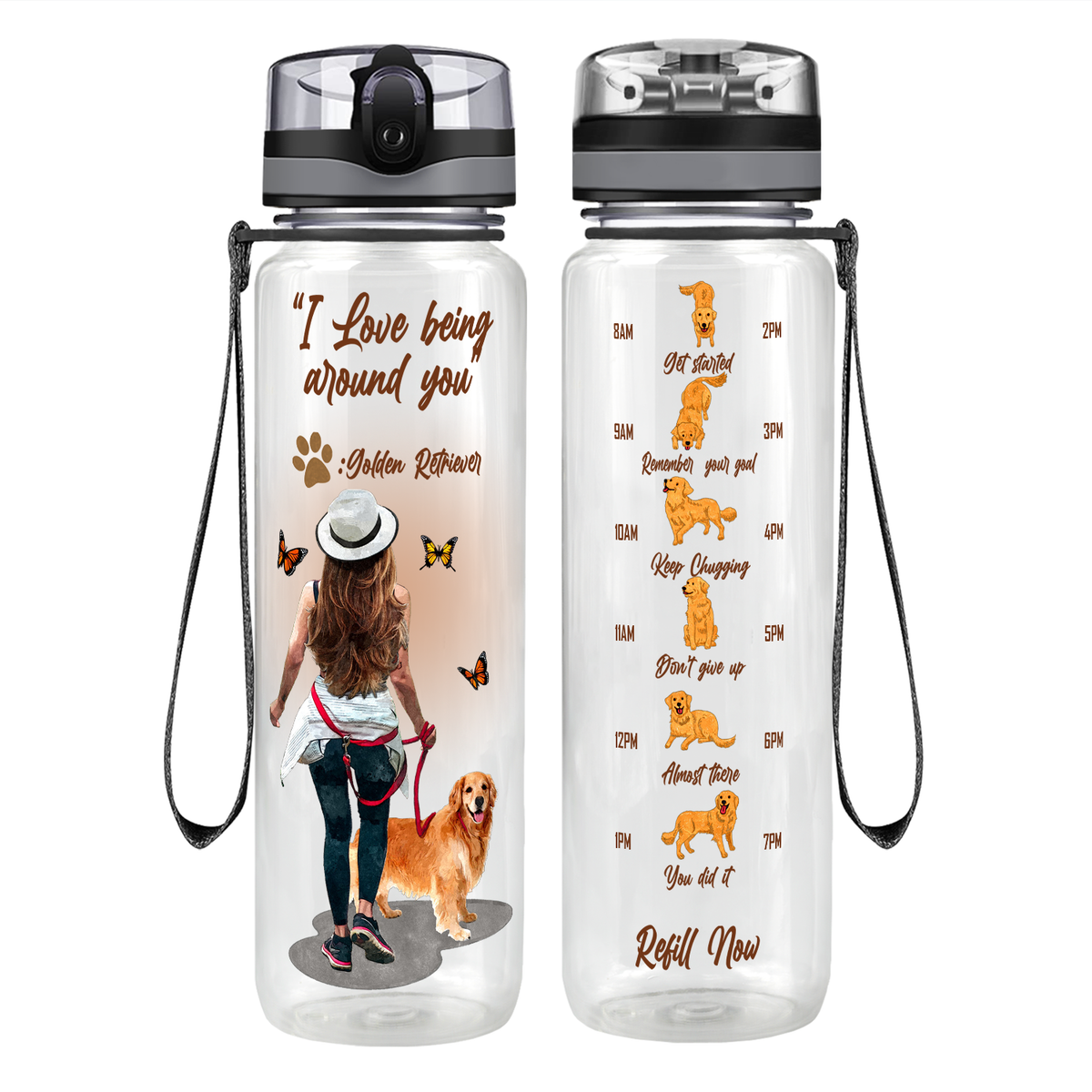 I love Being Around You Golden Retriever on 32 oz Motivational Tracking Water Bottle