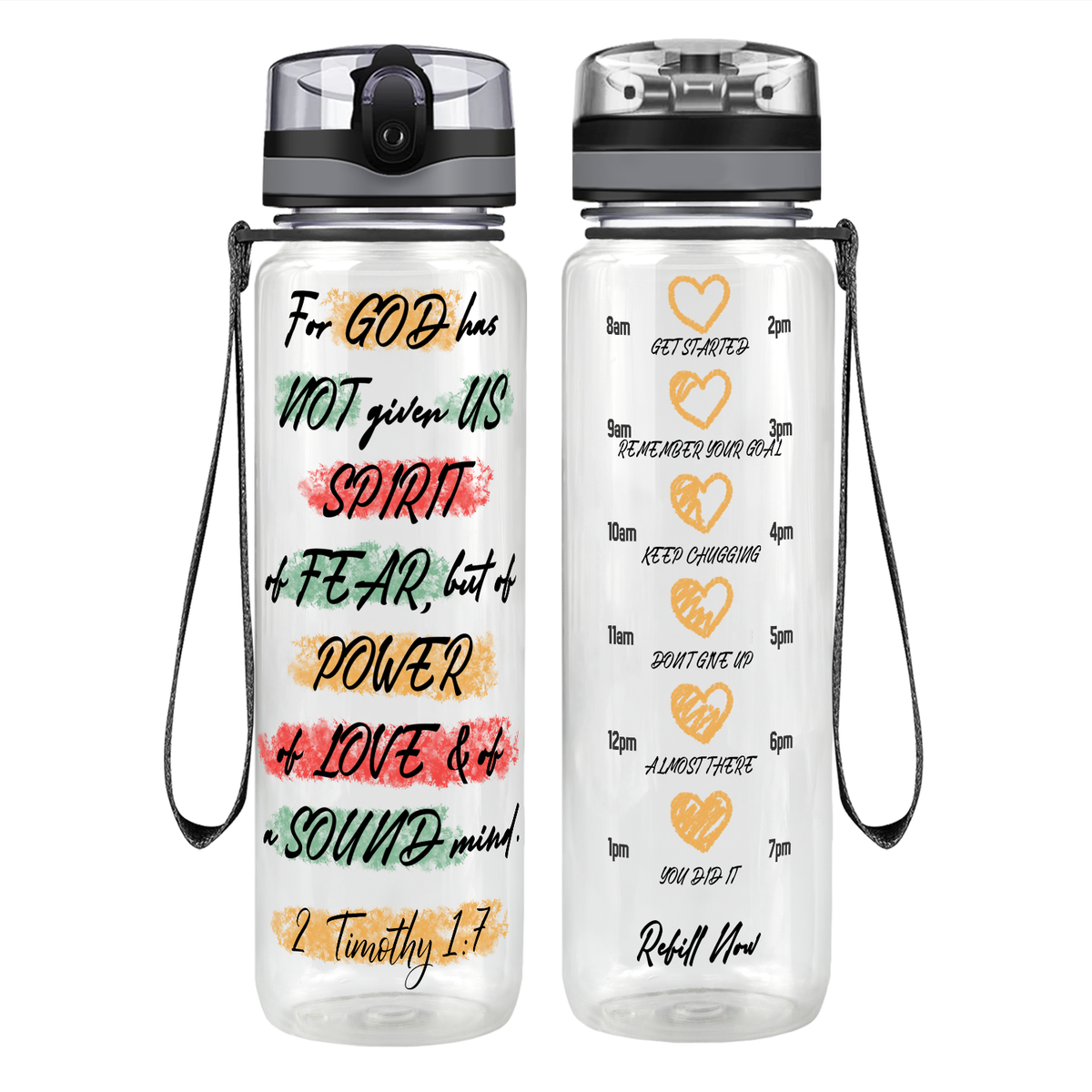 For God Has Not Given Us Spirit of Fear on 32 oz Motivational Tracking Water Bottle