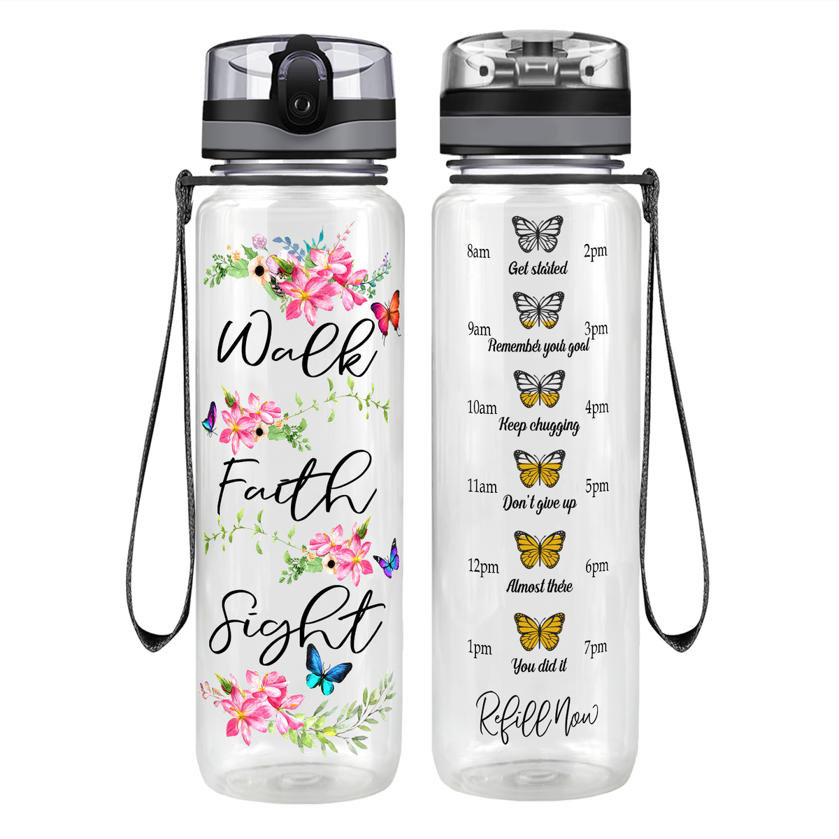 Walk Faith Sight on 32 oz Motivational Tracking Water Bottle