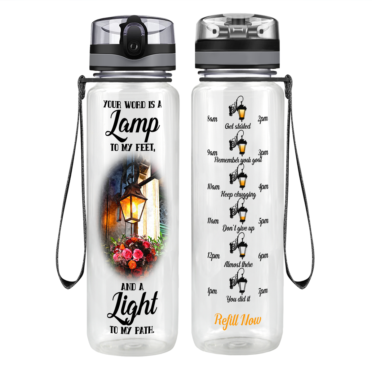 Your Word Is A Lamp To My Feet on 32 oz Motivational Tracking Water Bottle