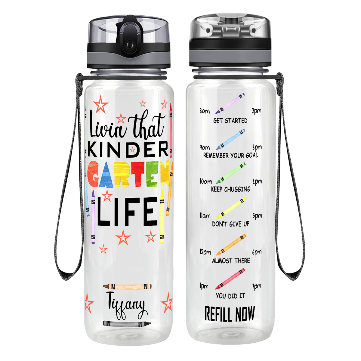 Personalized Livin' That Kindergarten Life on 32 oz Motivational Tracking Water Bottle
