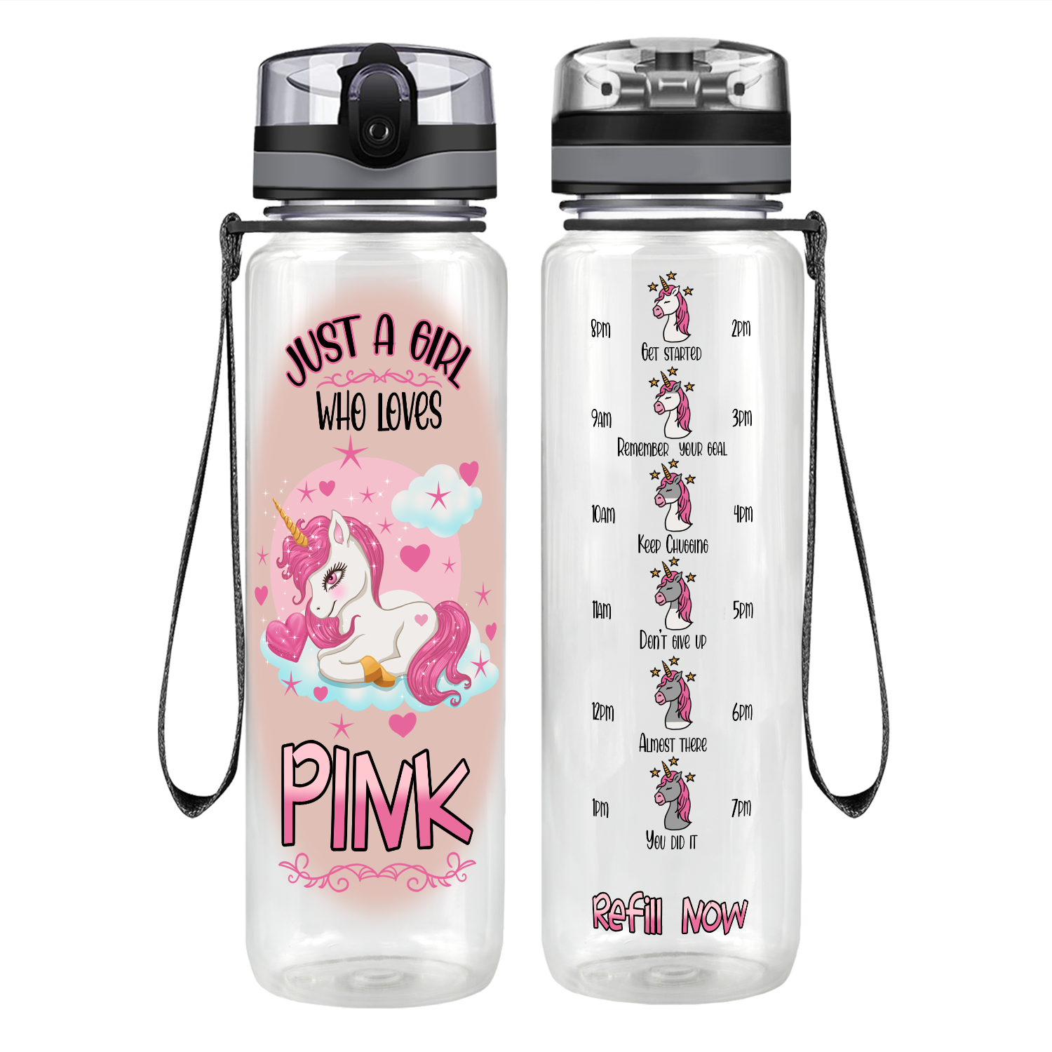 Just A Girl Who Loves Pink Motivational Tracking Water Bottle