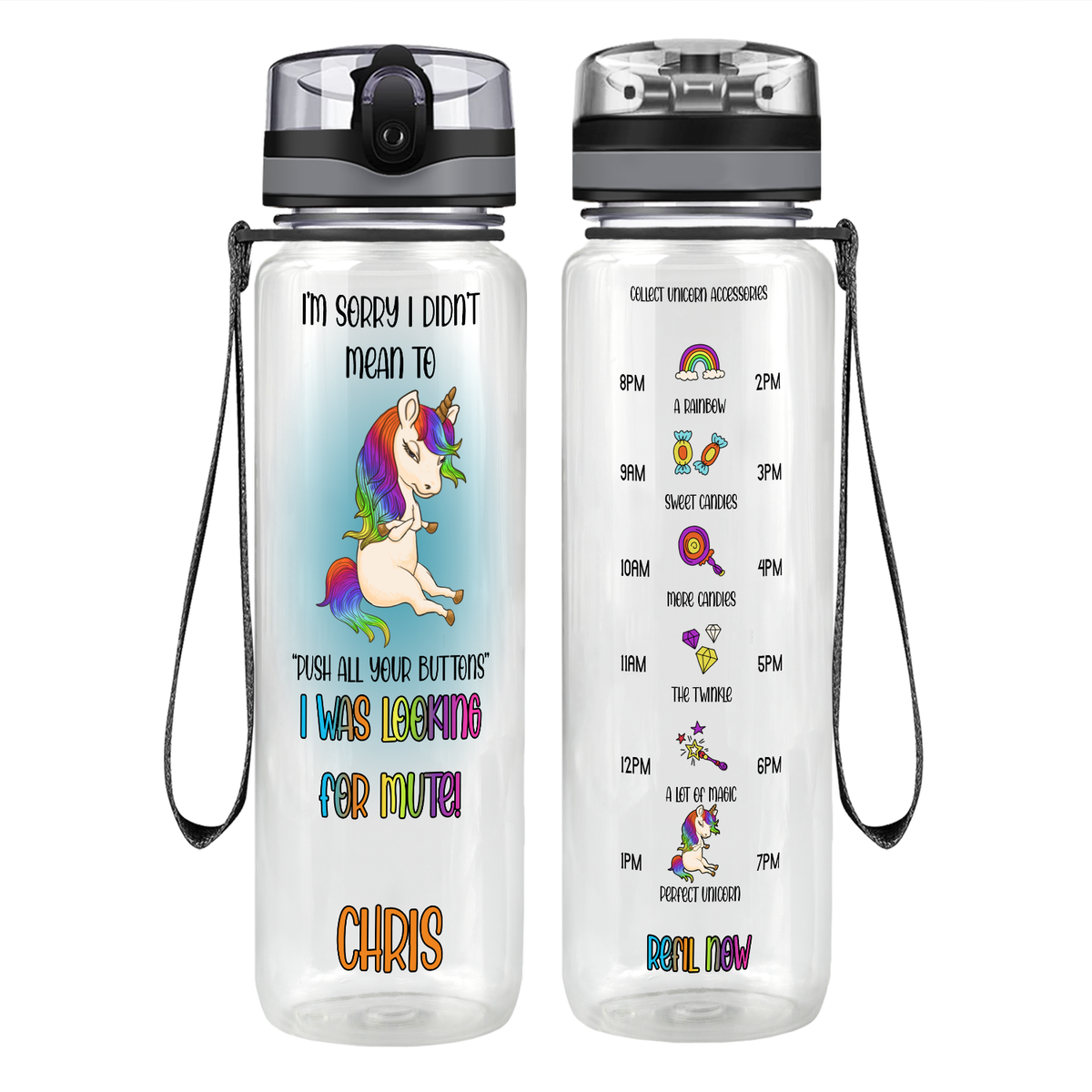 I'm Sorry I Didn't Mean To Push All Your Buttons on 32 oz Motivational Tracking Water Bottle