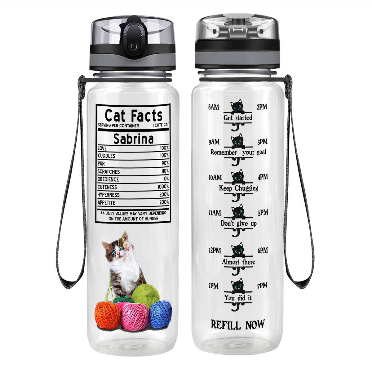 Personalized Cat Facts on 32 oz Motivational Tracking Water Bottle