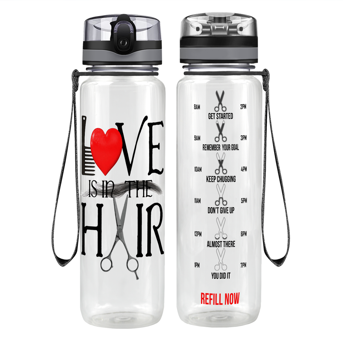 Love Is In The Hair Motivational Tracking Water Bottle