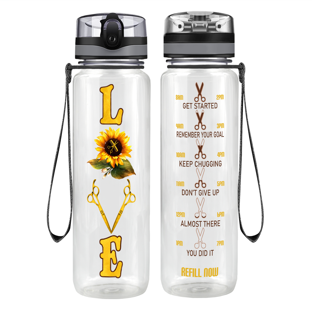Sunflower Hairstylist Love Motivational Tracking Water Bottle