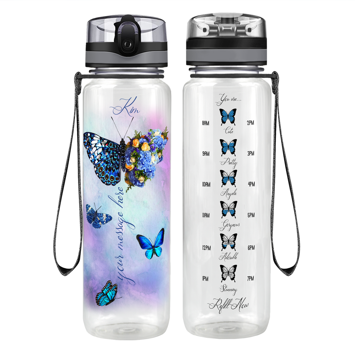 Personalized Butterflies with Name and Custom Message Motivational Tracking Water Bottle