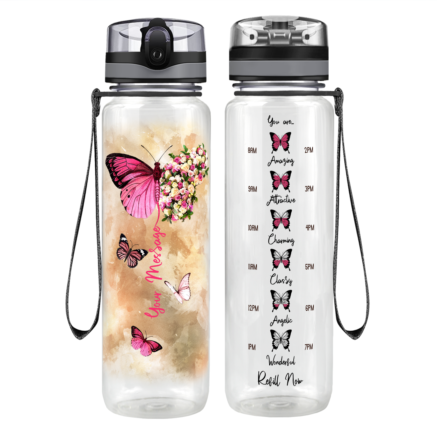 Personalized Butterflies Custom Message Motivational Tracking Water Bottle