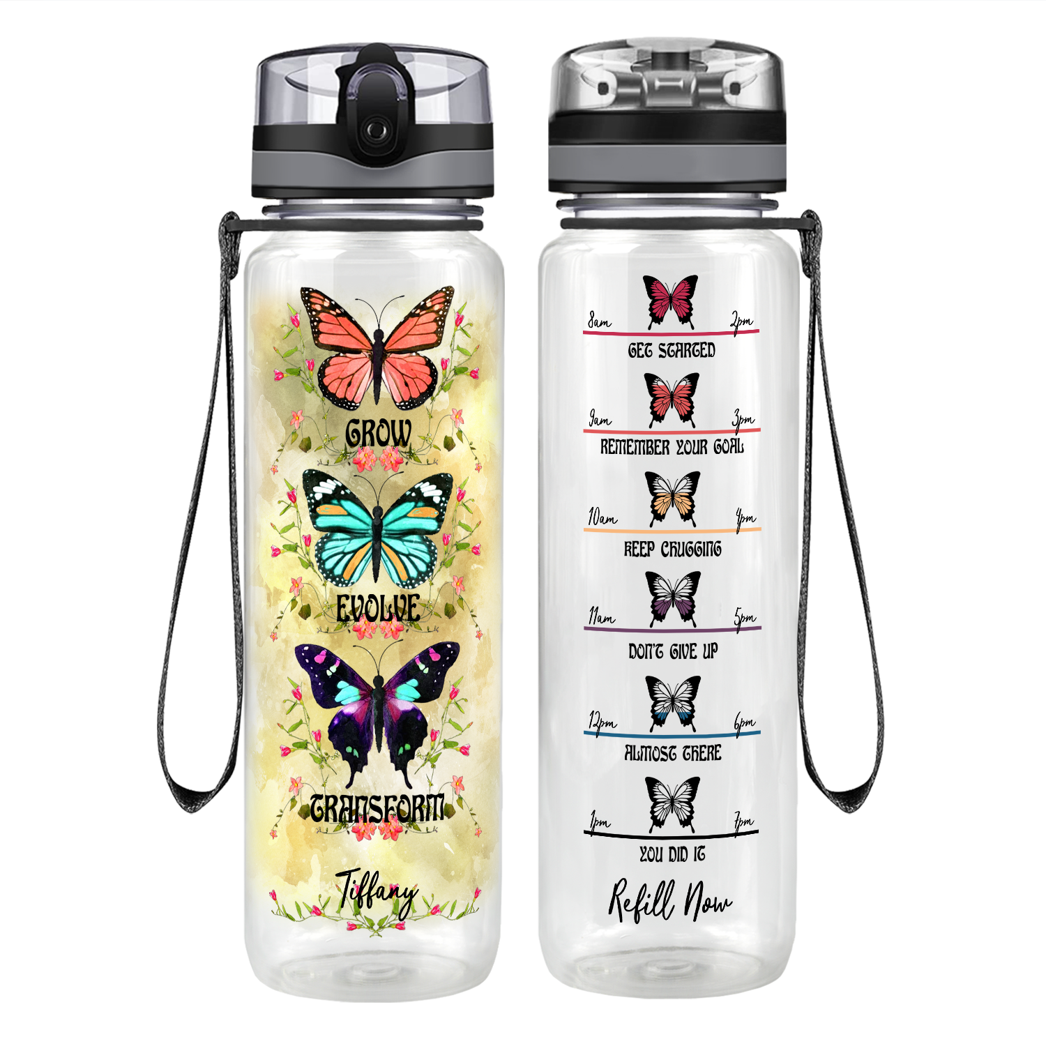 Personalized Grow Evolve Transform Motivational Tracking Water Bottle