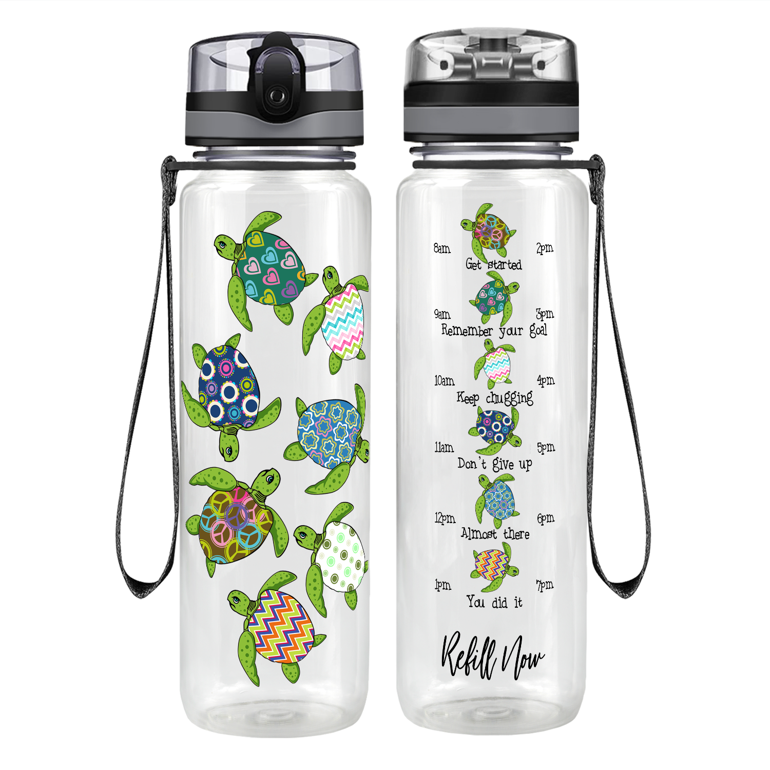 Colorful Turtles Motivational Tracking Water Bottle