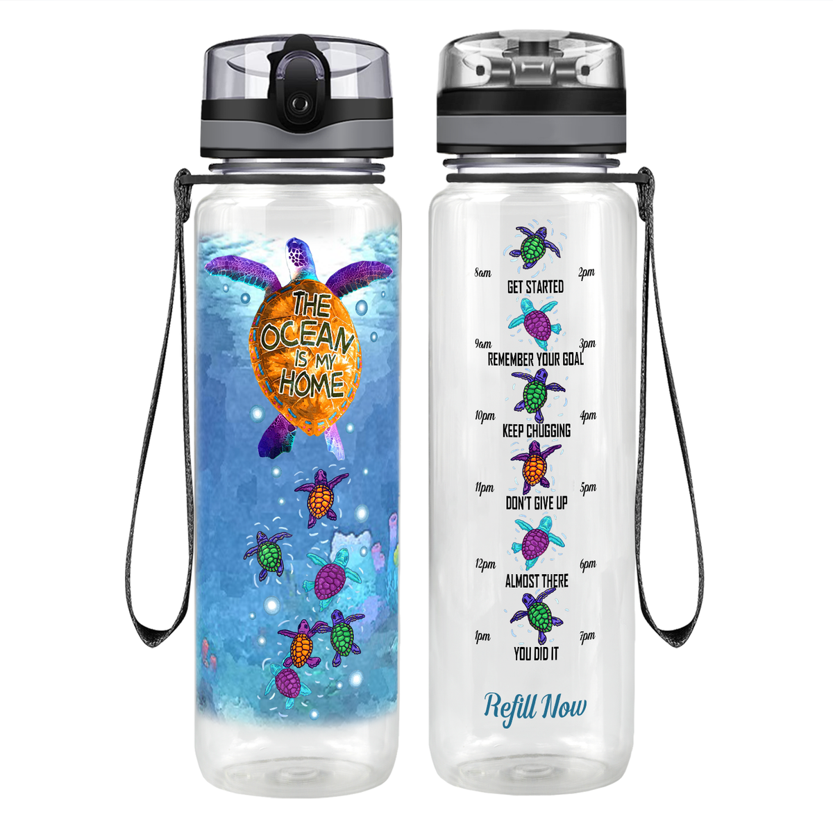 Turtles The Ocean Is My Home Motivational Tracking Water Bottle