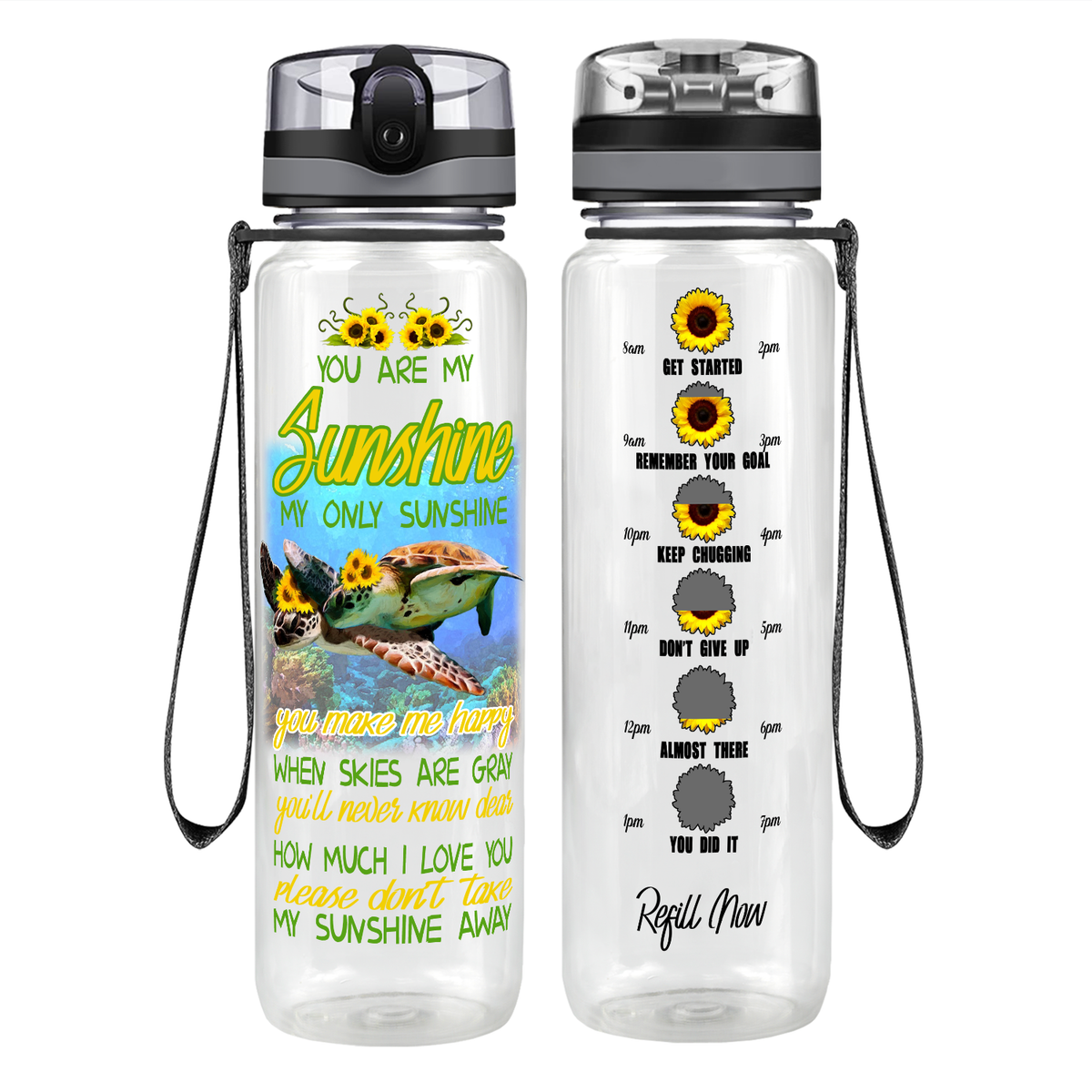 Turtles You Are My Only Sunshine Motivational Tracking Water Bottle
