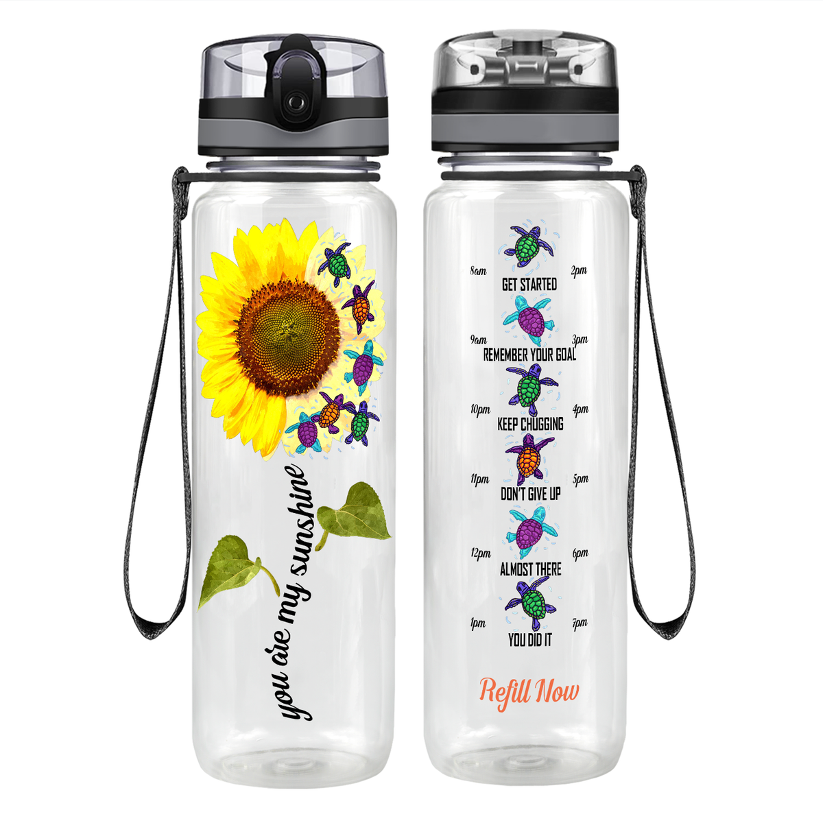 Turtles You Are My Sunshine Sunflower Motivational Tracking Water Bottle