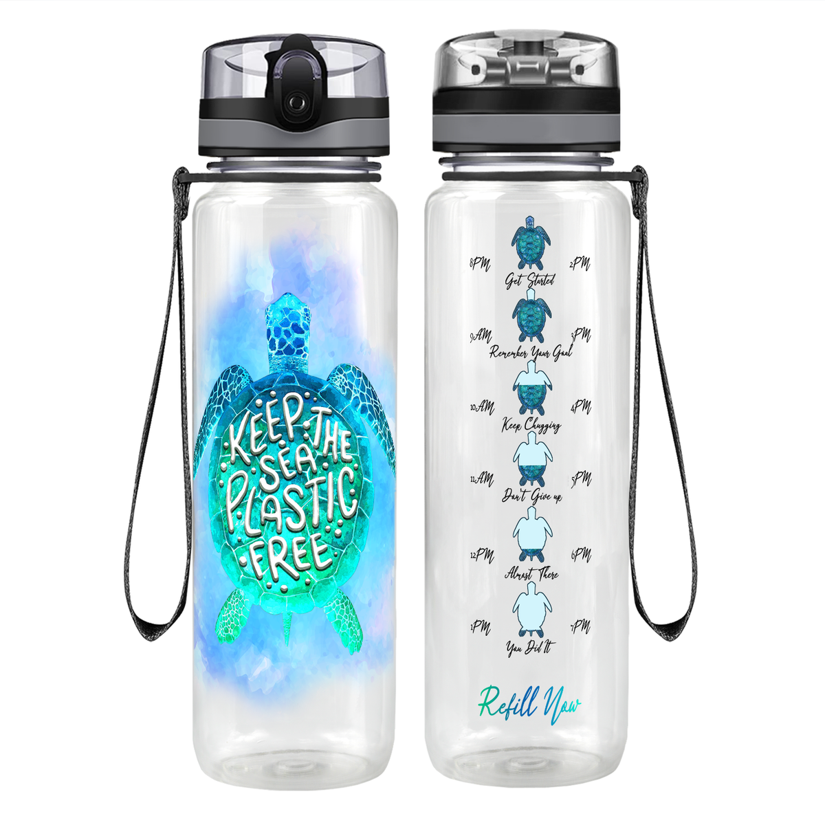 Keep The Sea Plastic Free on 32 oz Motivational Tracking Water Bottle
