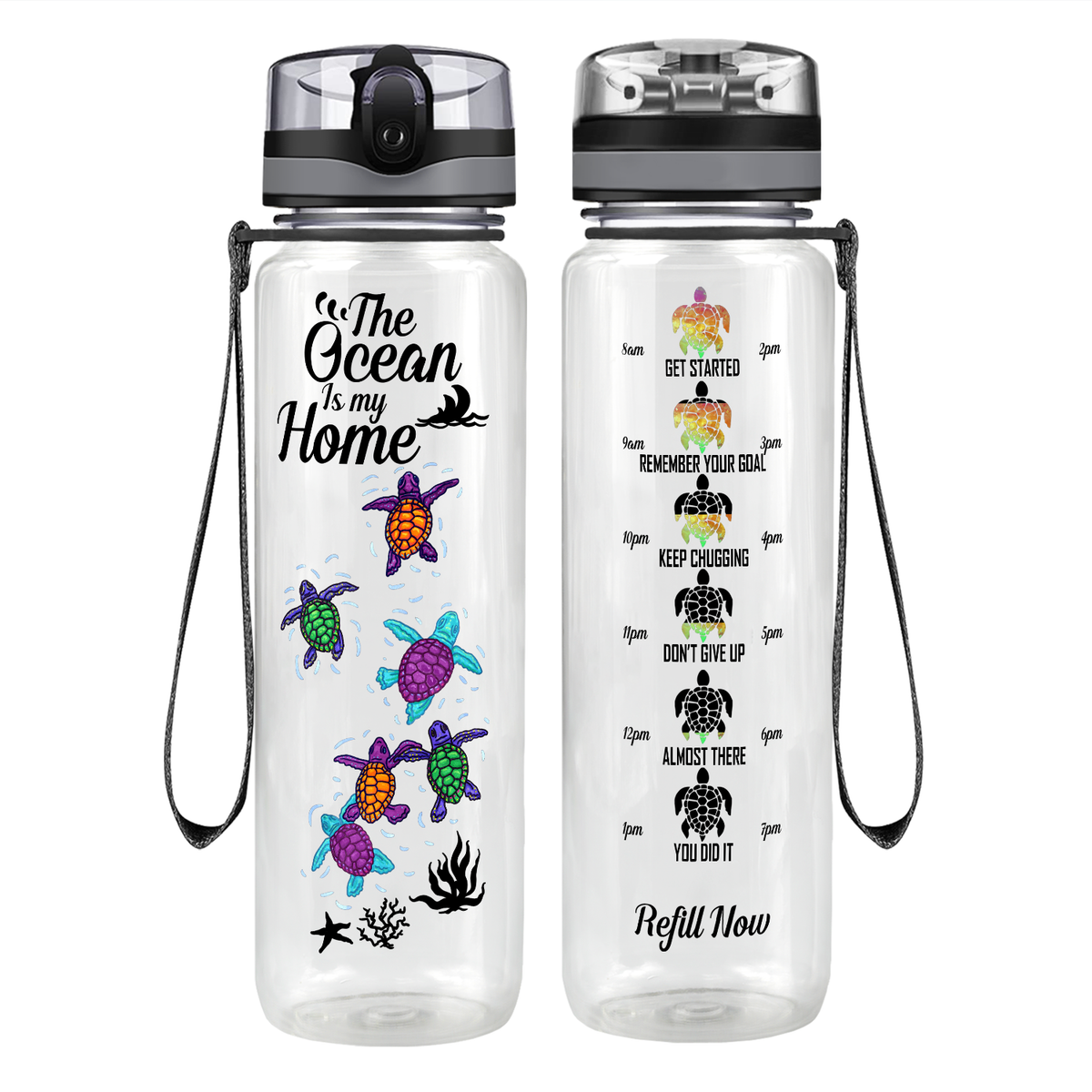 The Ocean Is My Home Turtles Motivational Tracking Water Bottle