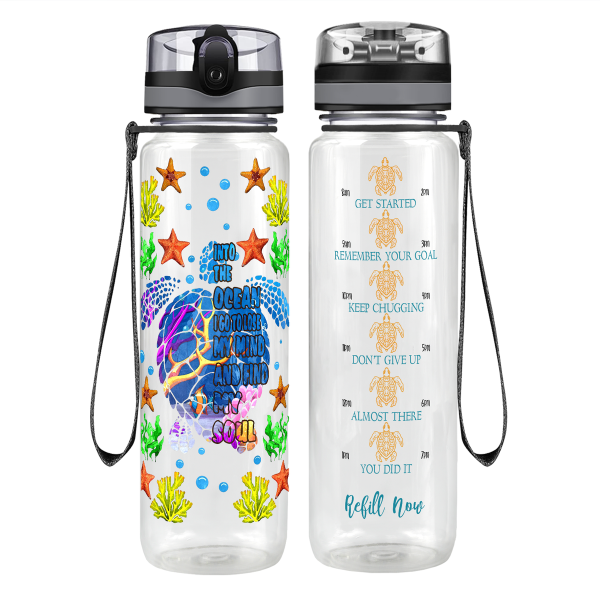 Turtles I Go to Lose My Mind And Find My Soul Motivational Tracking Water Bottle