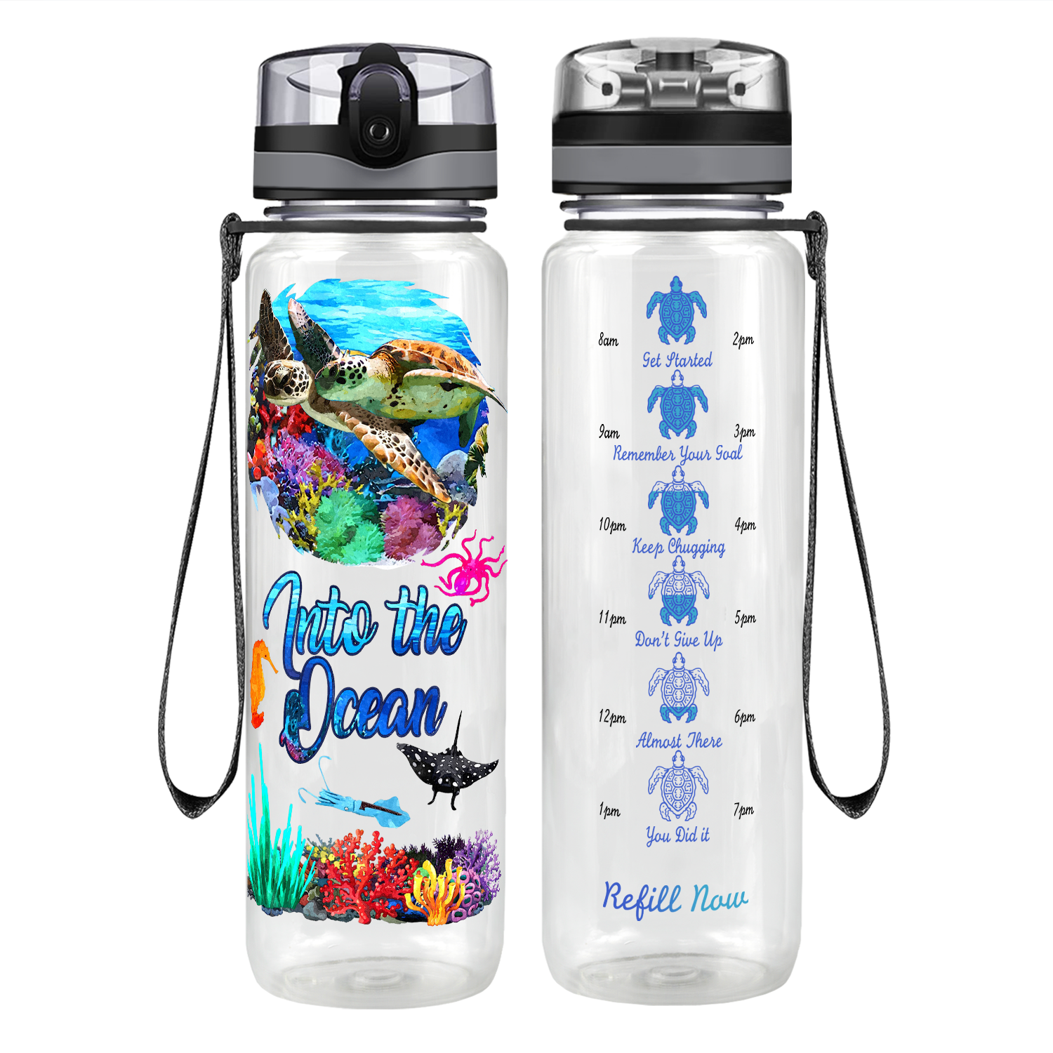 Turtles Into The Ocean Motivational Tracking Water Bottle