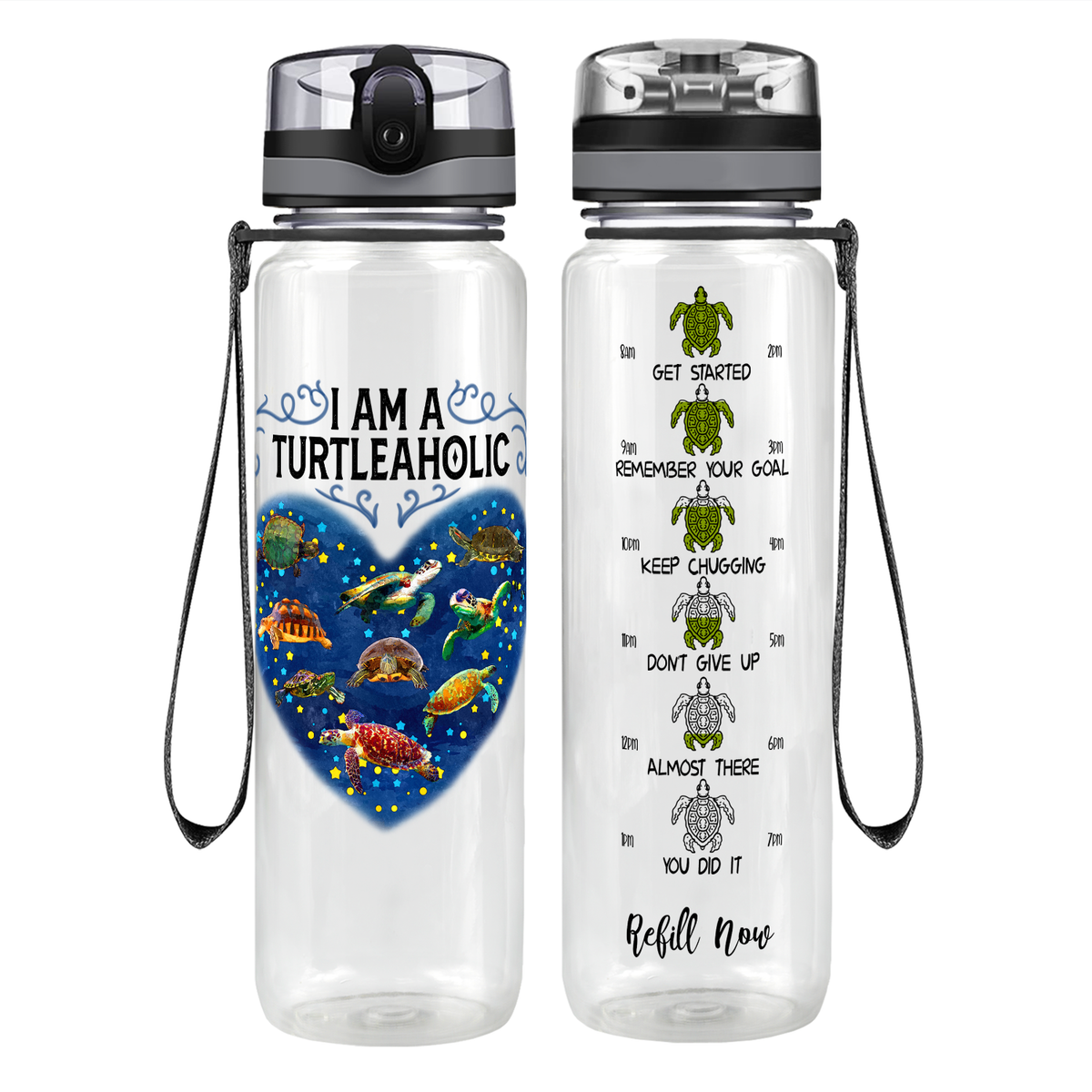 I Am A Turtleaholic Motivational Tracking Water Bottle