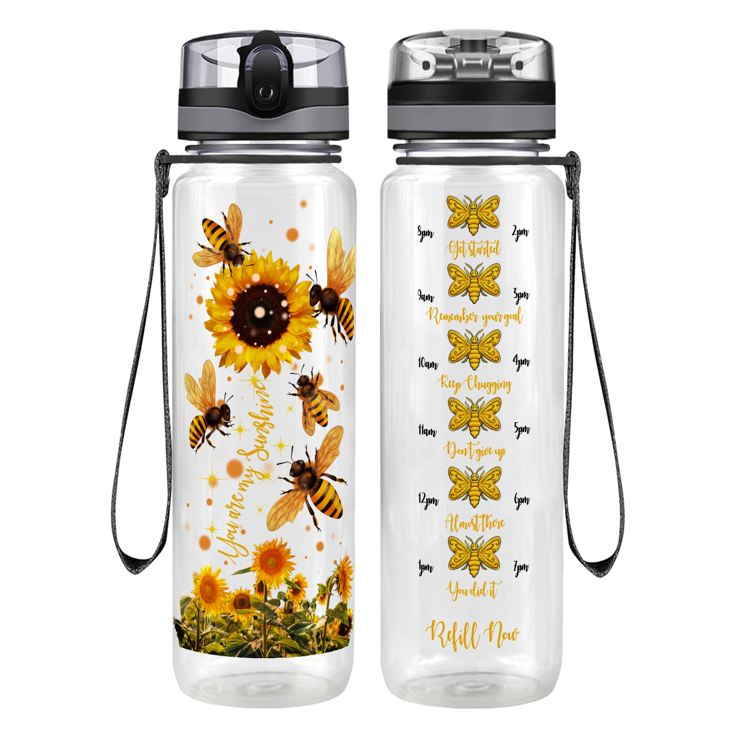 You Are My Sunshine Sunflower and Bees Motivational Tracking Water Bottle