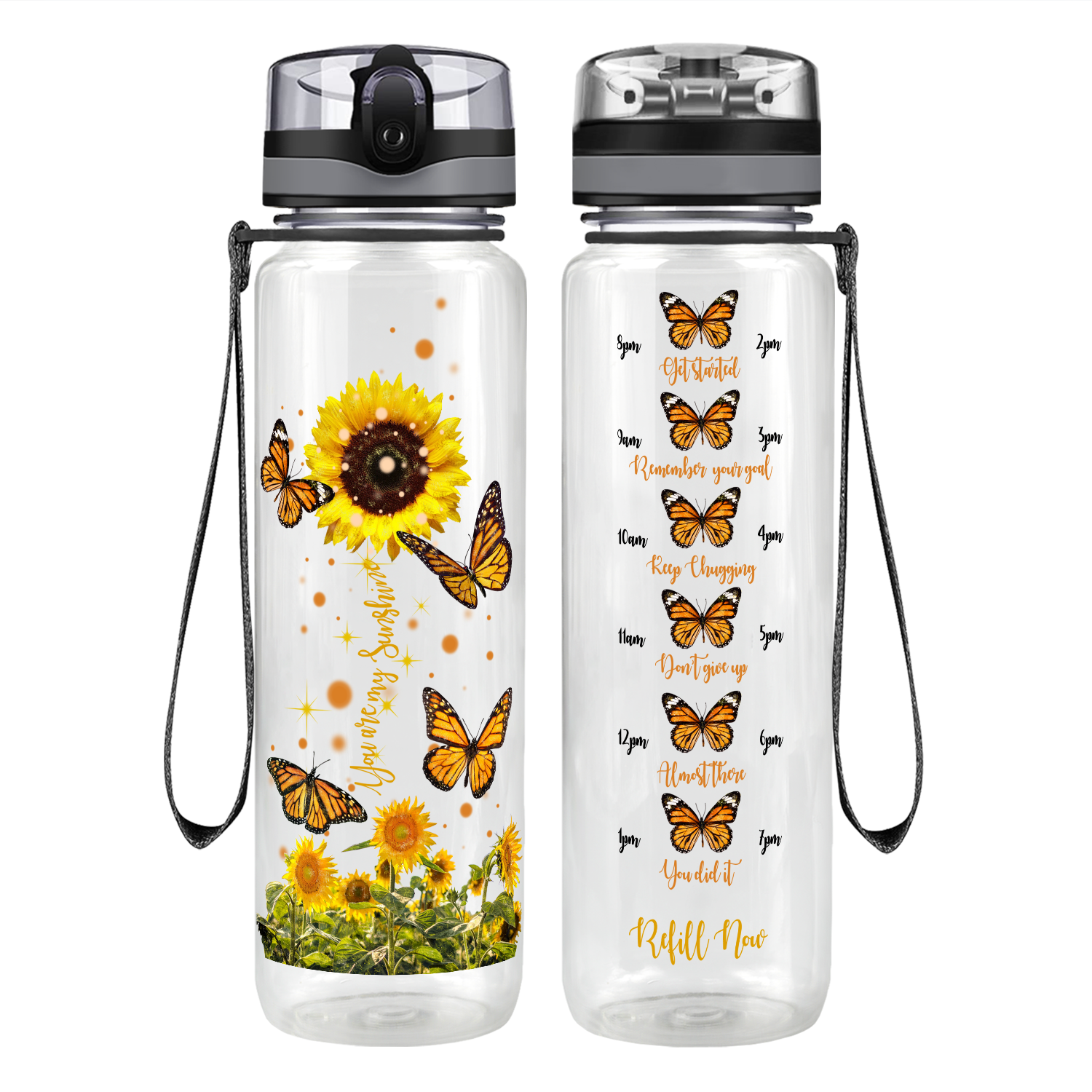 You Are My Sunshine Sunflower and Butterflies Motivational Tracking Water Bottle