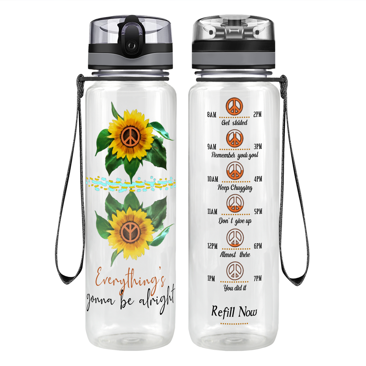 Everything's Gonna Be Alright Sunflower on 32 oz Motivational Tracking Water Bottle