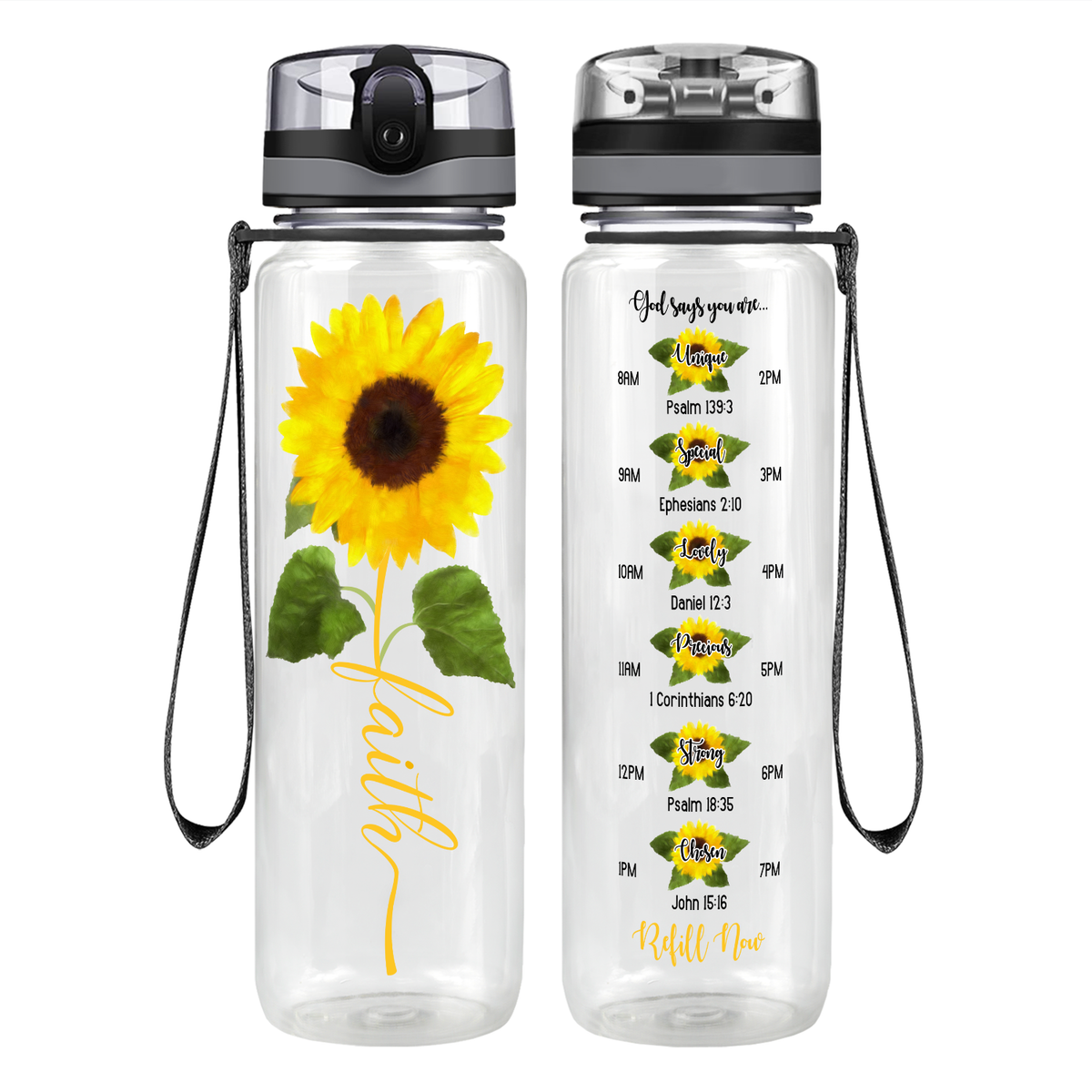 Sunflower Faith on 32 oz Motivational Tracking Water Bottle
