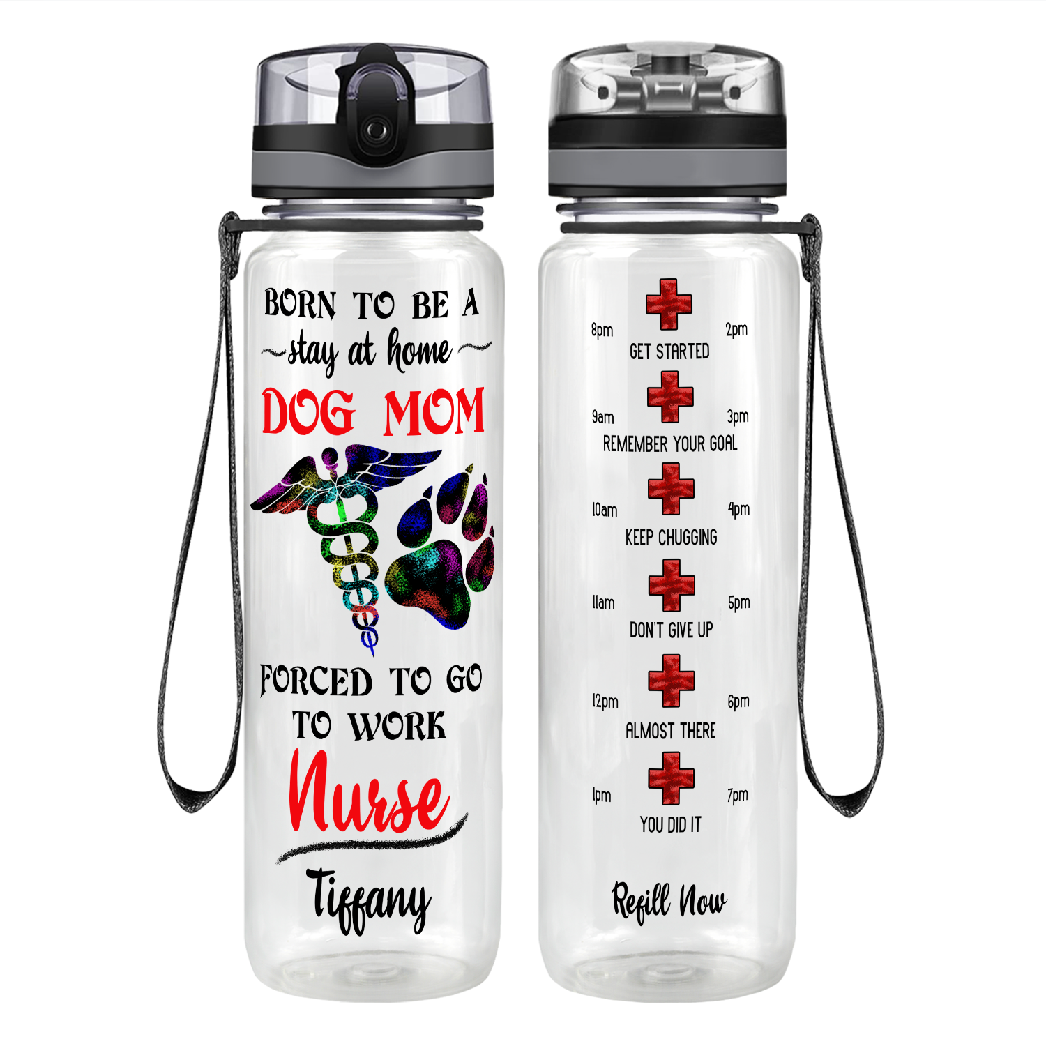 Personalized Stay at Home Dog Mom Motivational Tracking Water Bottle