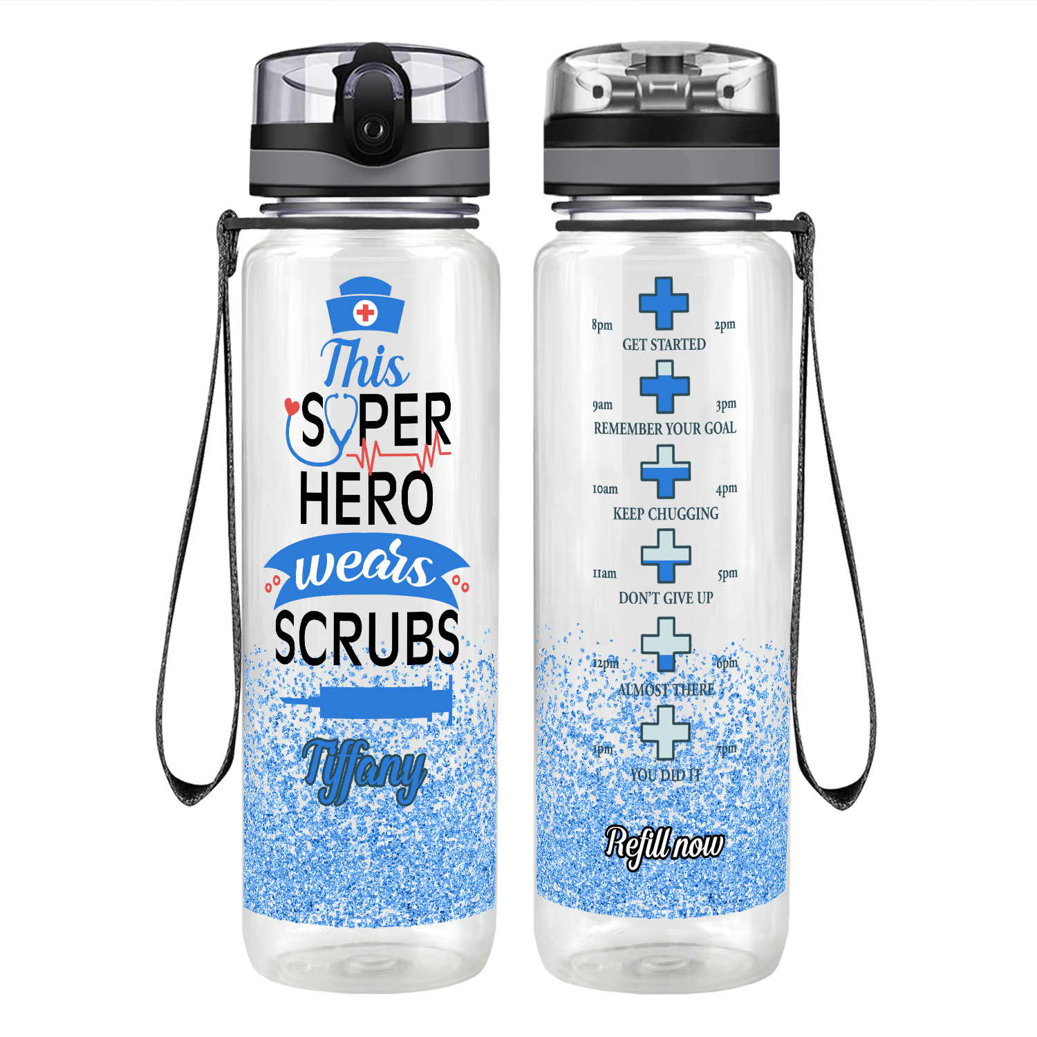Personalized This Superhero Wears Scrubs Motivational Tracking Water Bottle