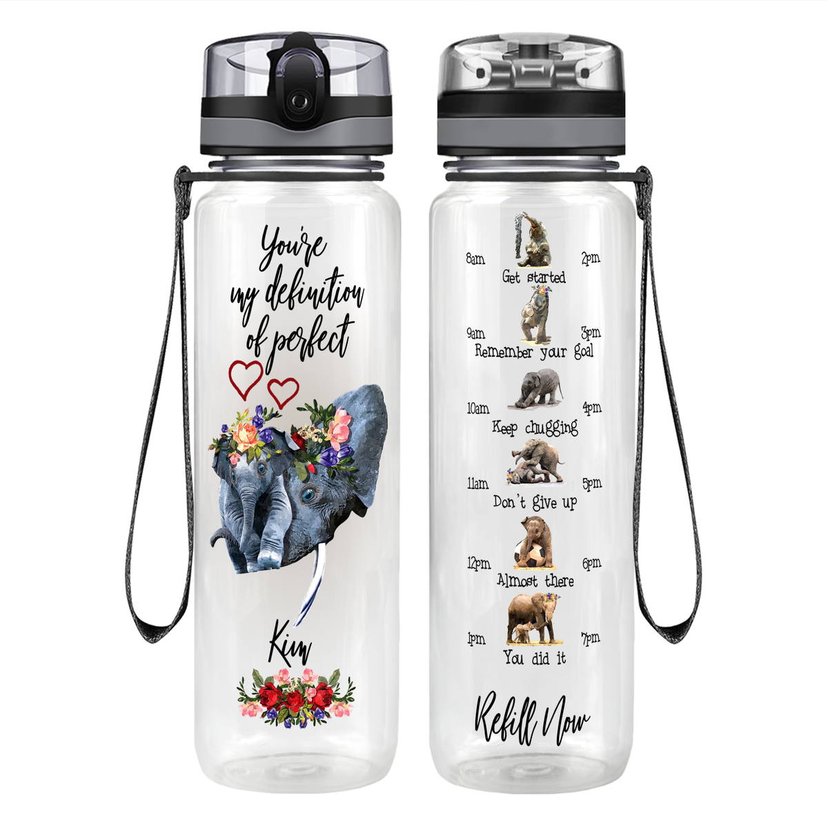 Personalized Definition of Perfect Elephants on 32 oz Motivational Tracking Water Bottle
