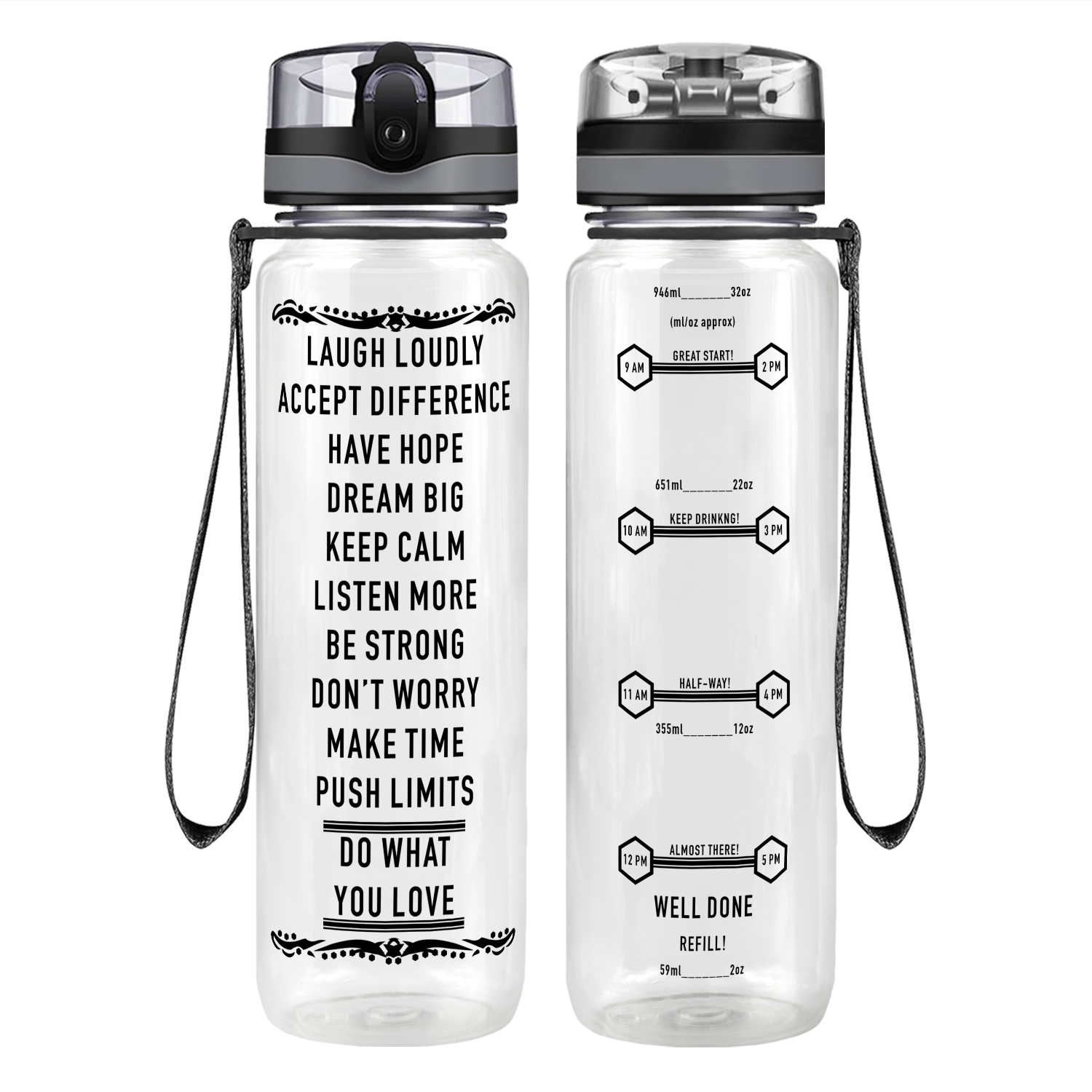 You Left Me Beautiful Memories on 32 oz Motivational Tracking Water Bottle Clear Frosted