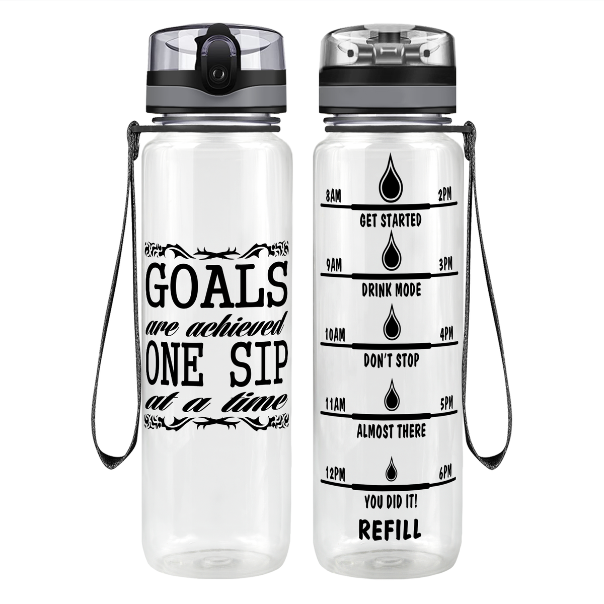One Sip At A Time Goals on 32 oz Motivational Tracking Water Bottle