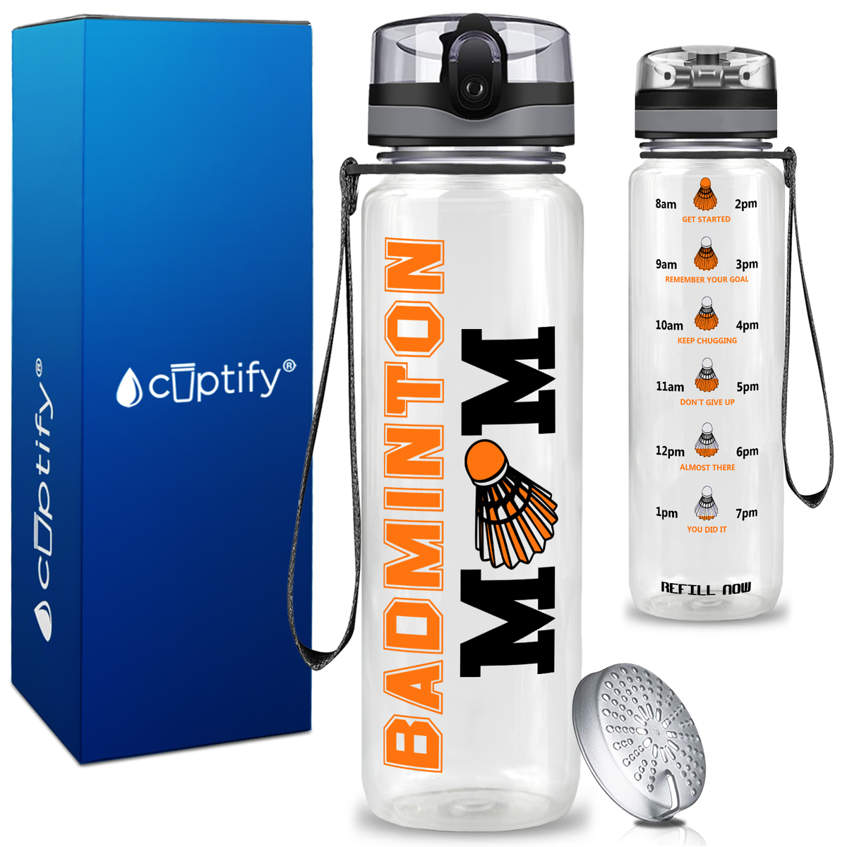 Badminton Mom on 32 oz Motivational Tracking Water Bottle