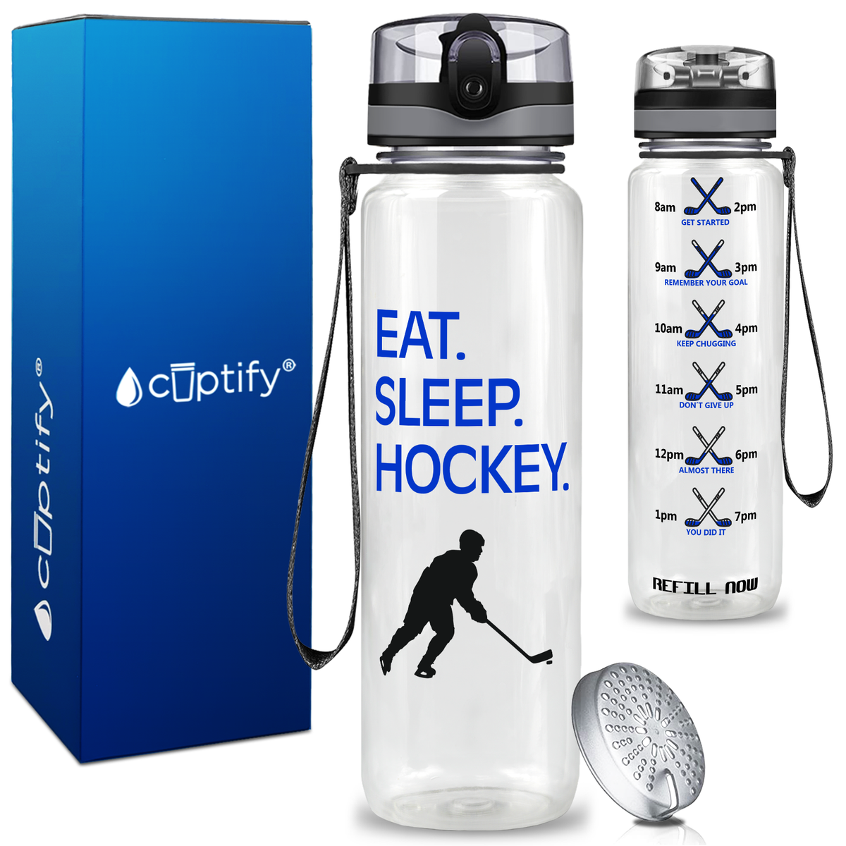Personalized Eat Sleep Hockey on 32 oz Motivational Tracking Water Bottle