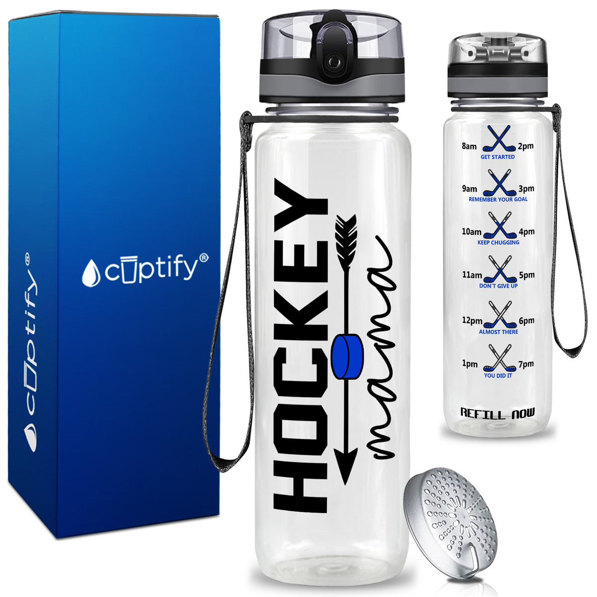 Hockey Mama Arrow on 32 oz Motivational Tracking Water Bottle