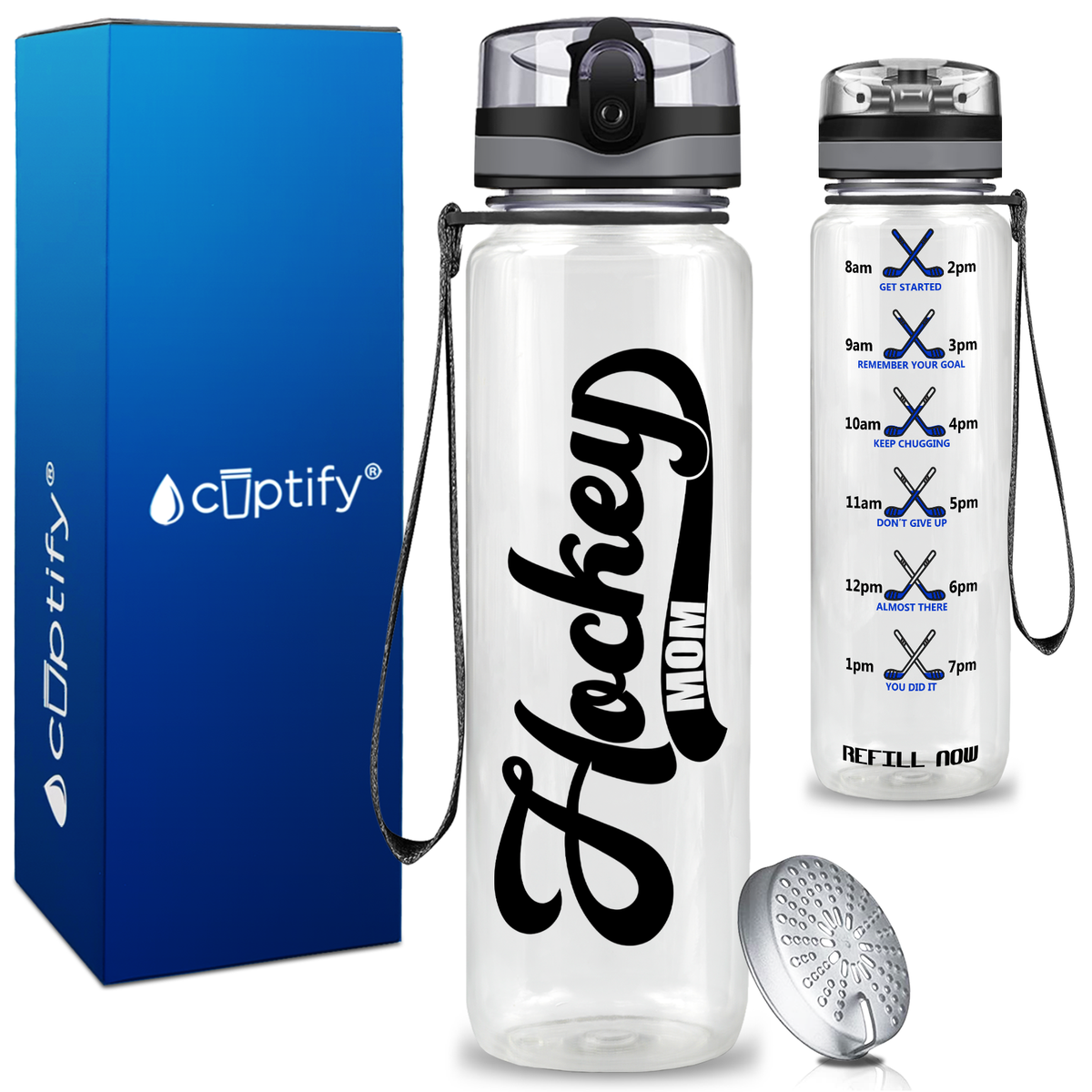 Retro Hockey Mom on 32 oz Motivational Tracking Water Bottle