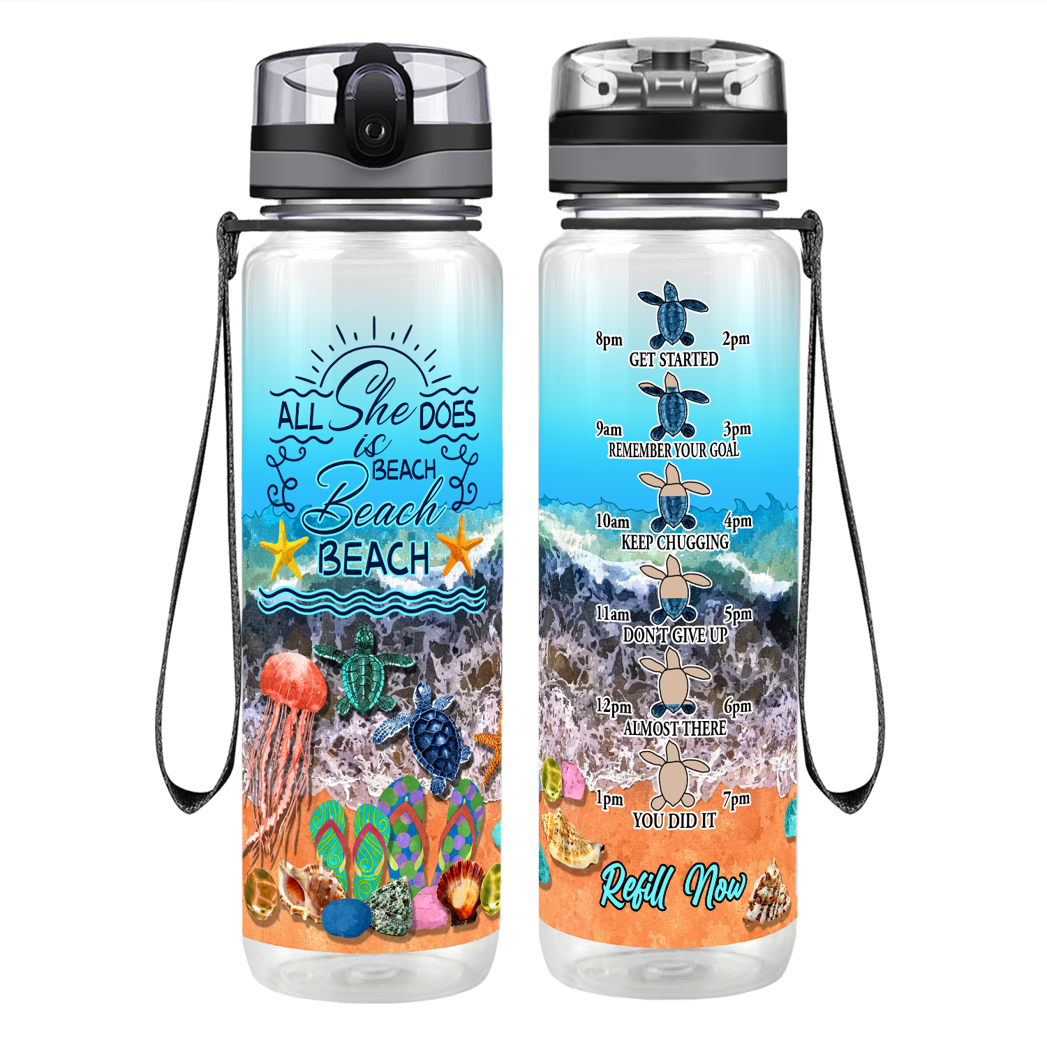 All She Does is Beach Motivational Tracking Water Bottle