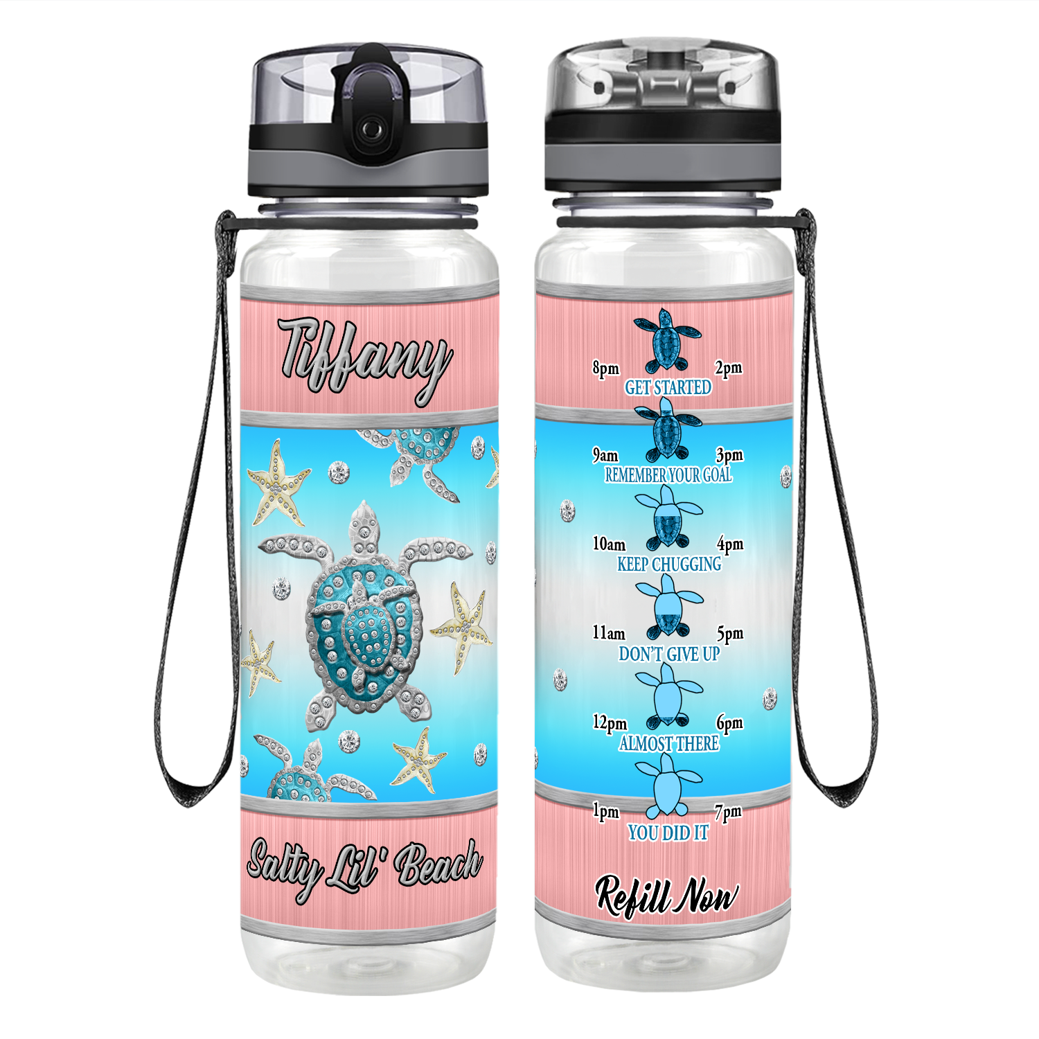 Personalized Salty Lil Beach Turtle Motivational Tracking Water Bottle