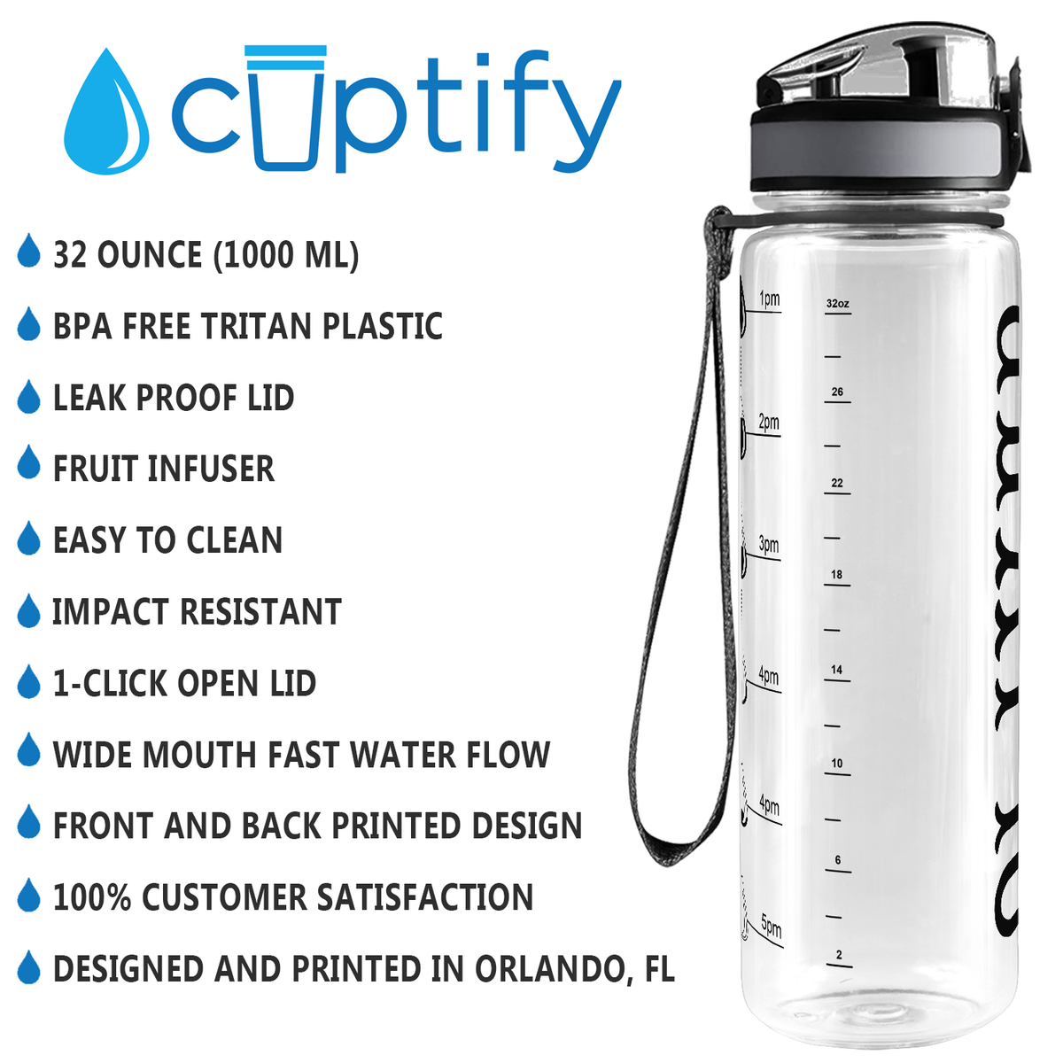 Kids Personalized 32 oz Motivational Tracking Water Bottle