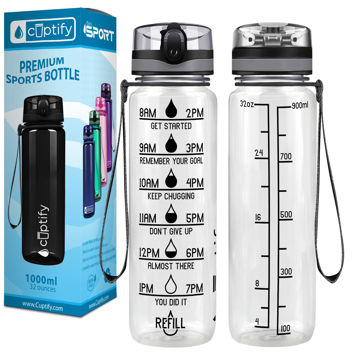 Cuptify Clear Gloss 32 oz Motivational Water Bottle