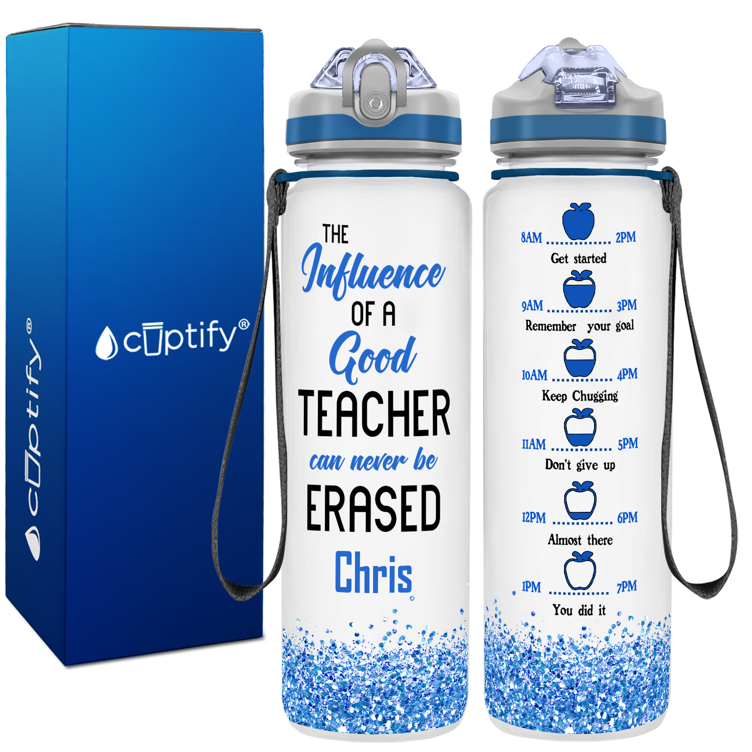 Personalized Influence of a Good Teacher on 32 oz Water Bottle with Straw Lid