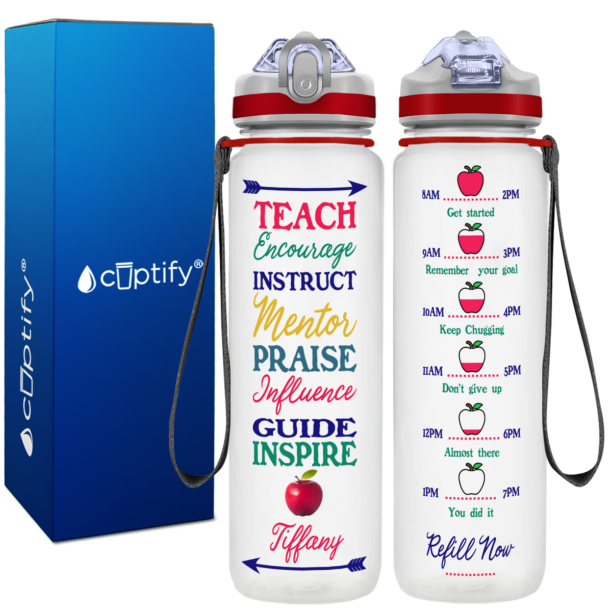 Personalized Teach Encourage Instruct on 32 oz Water Bottle with Straw Lid