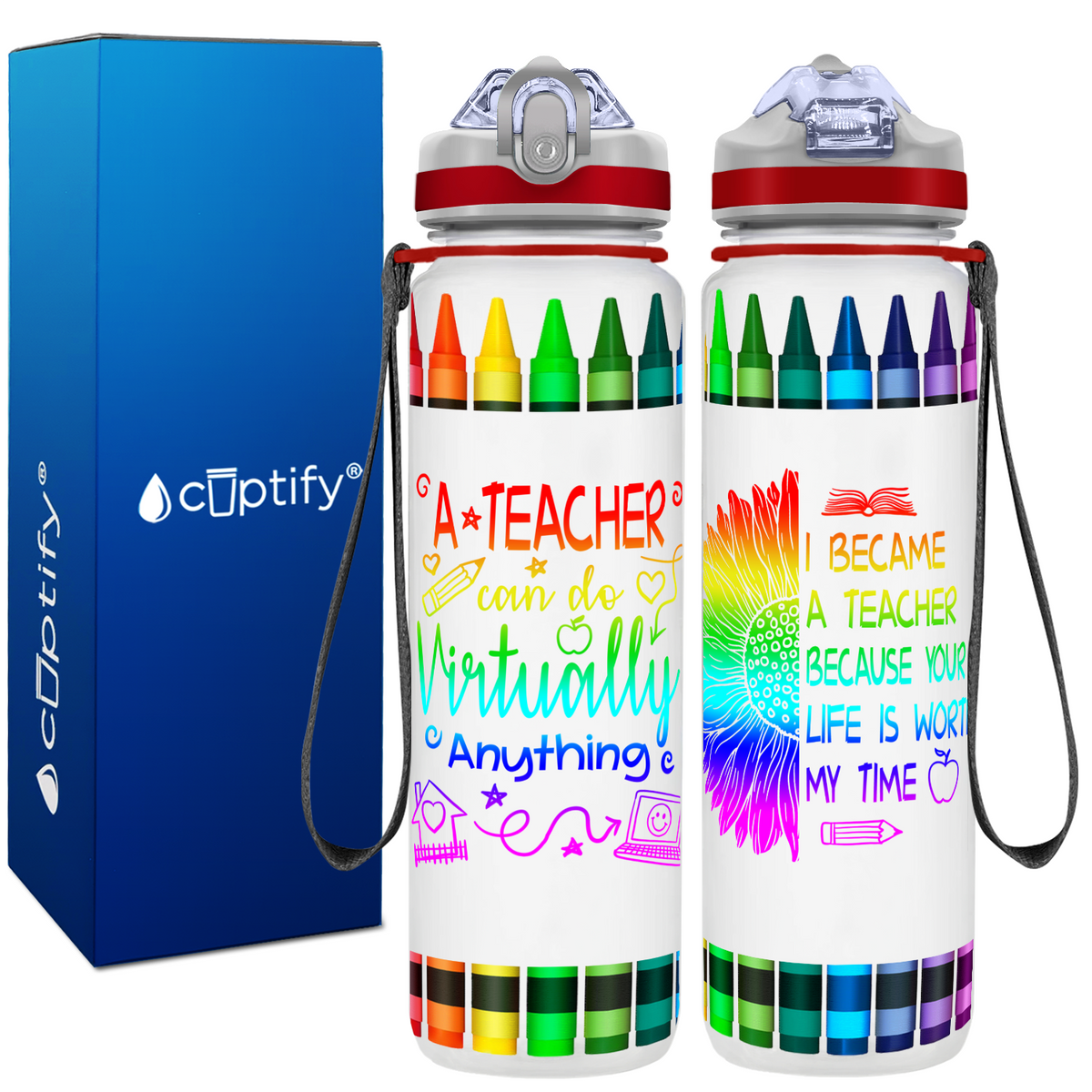 A Teacher Can Do Virtually Anything on 32 oz Water Bottle with Straw Lid