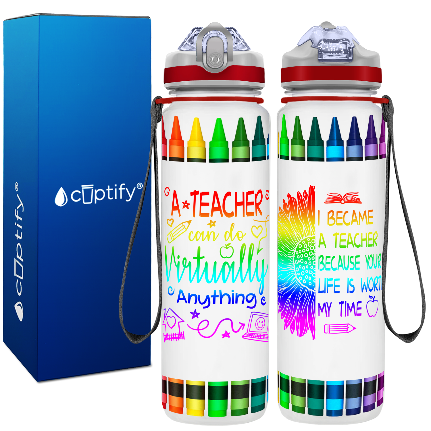 A Teacher Can Do Virtually Anything on 32 oz Water Bottle with Straw Lid