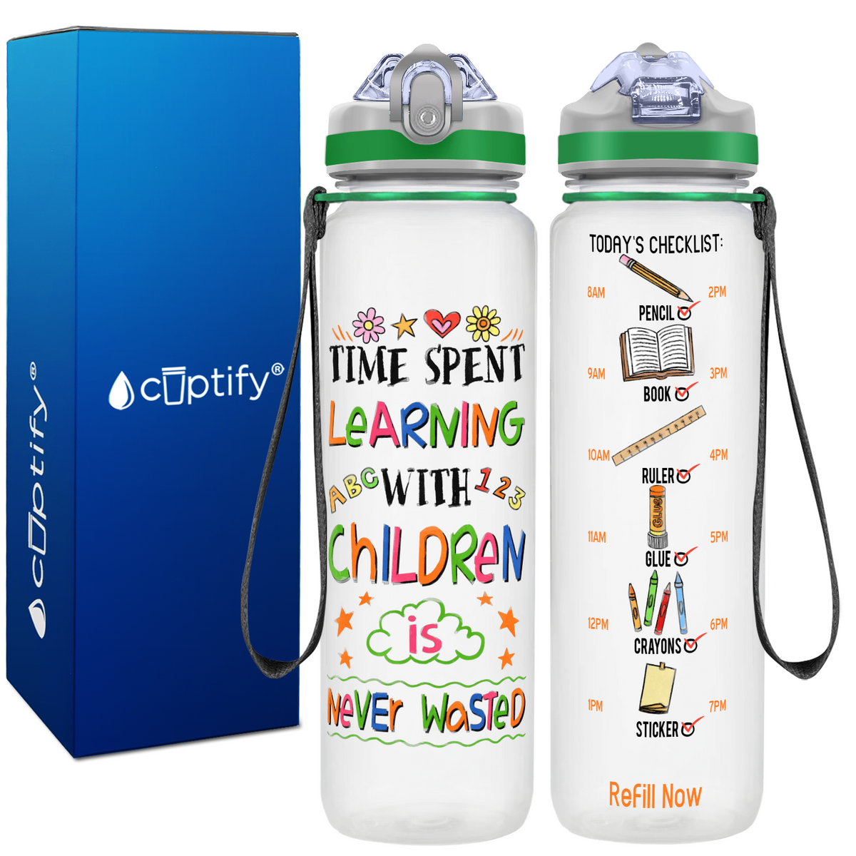 Time Spent Learning on 32 oz Water Bottle with Straw Lid